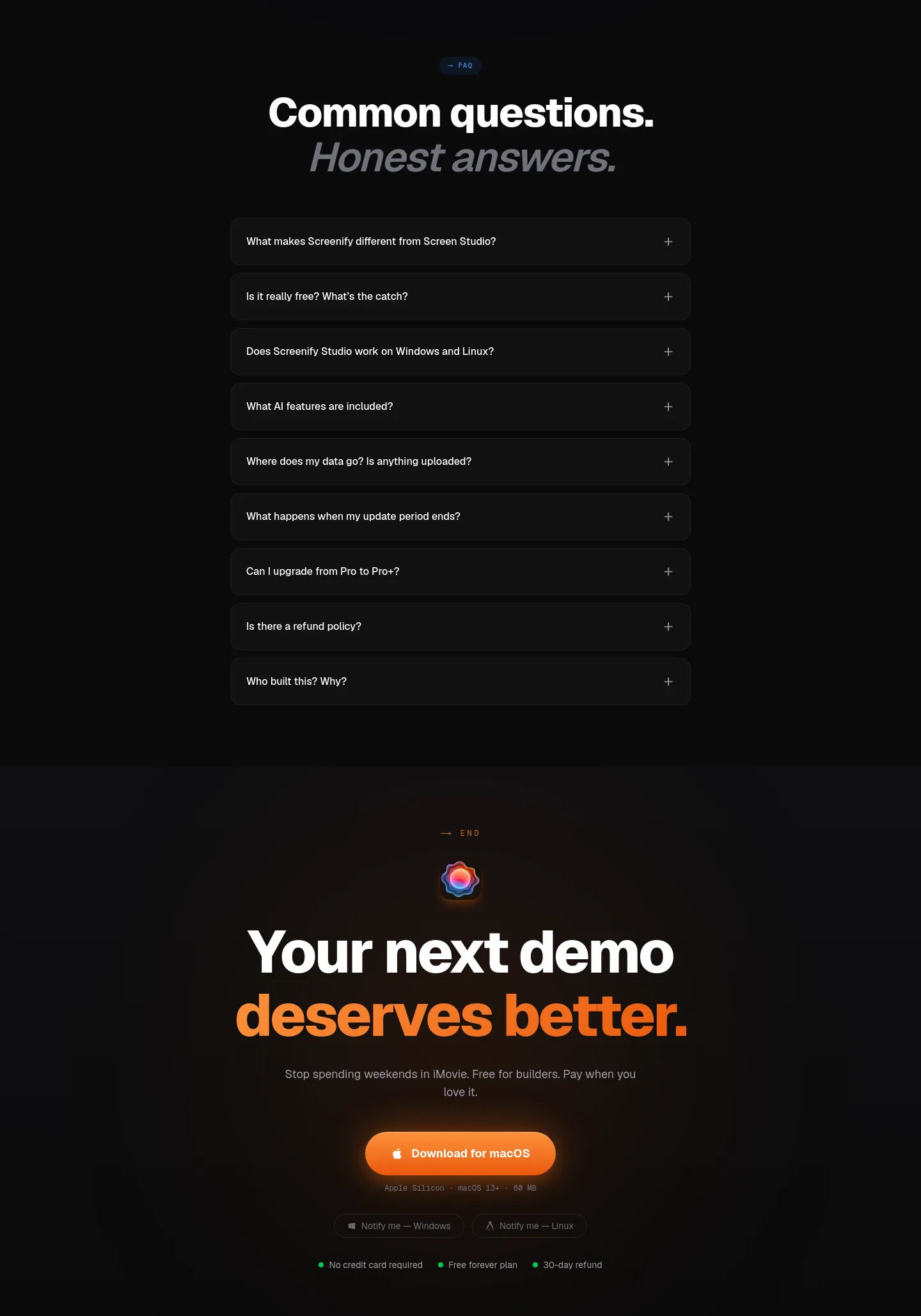 screenify.studio FAQ section