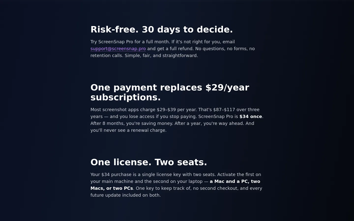 screensnap.pro Pricing section