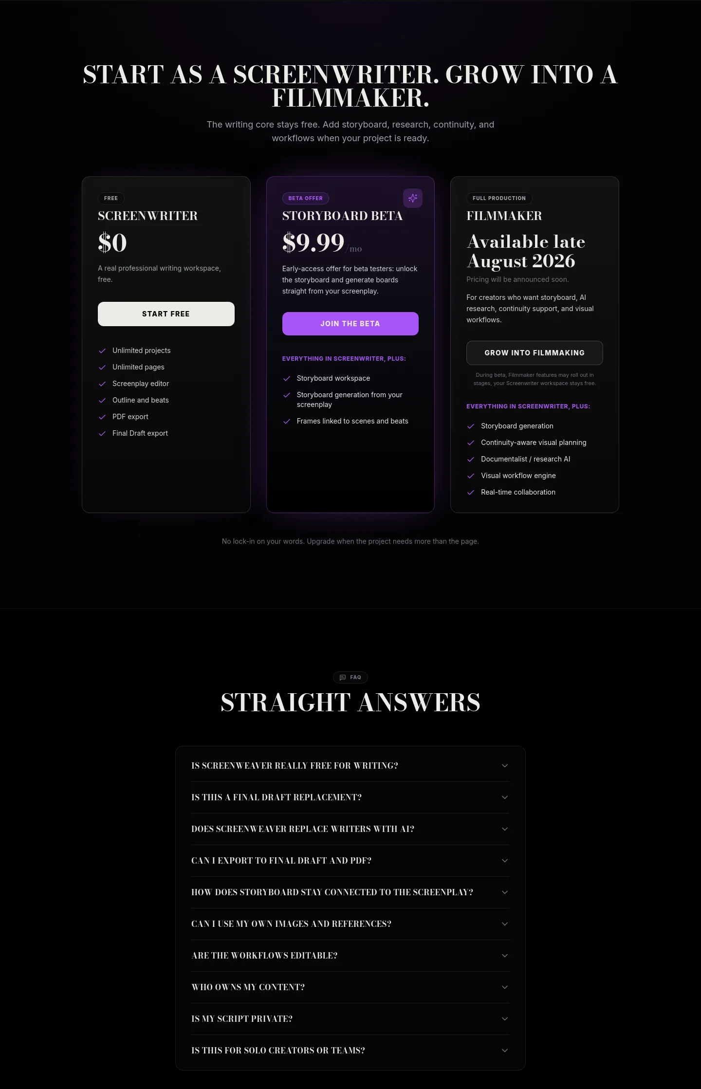 screenweaver.ai Pricing section