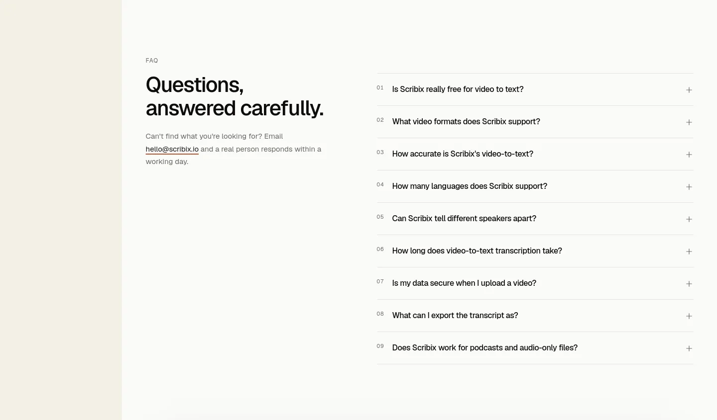 scribix.io FAQ section