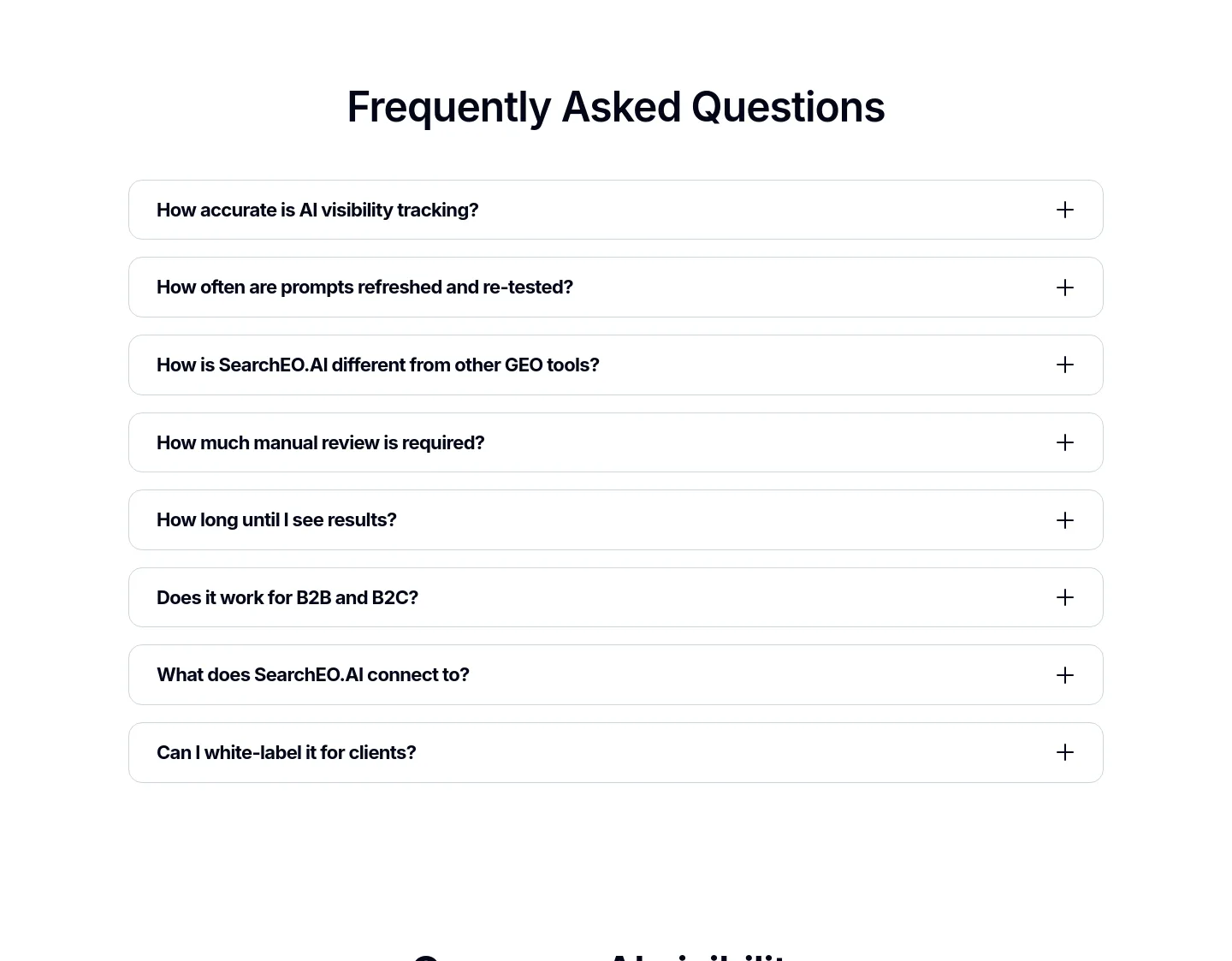 searcheo.ai FAQ section