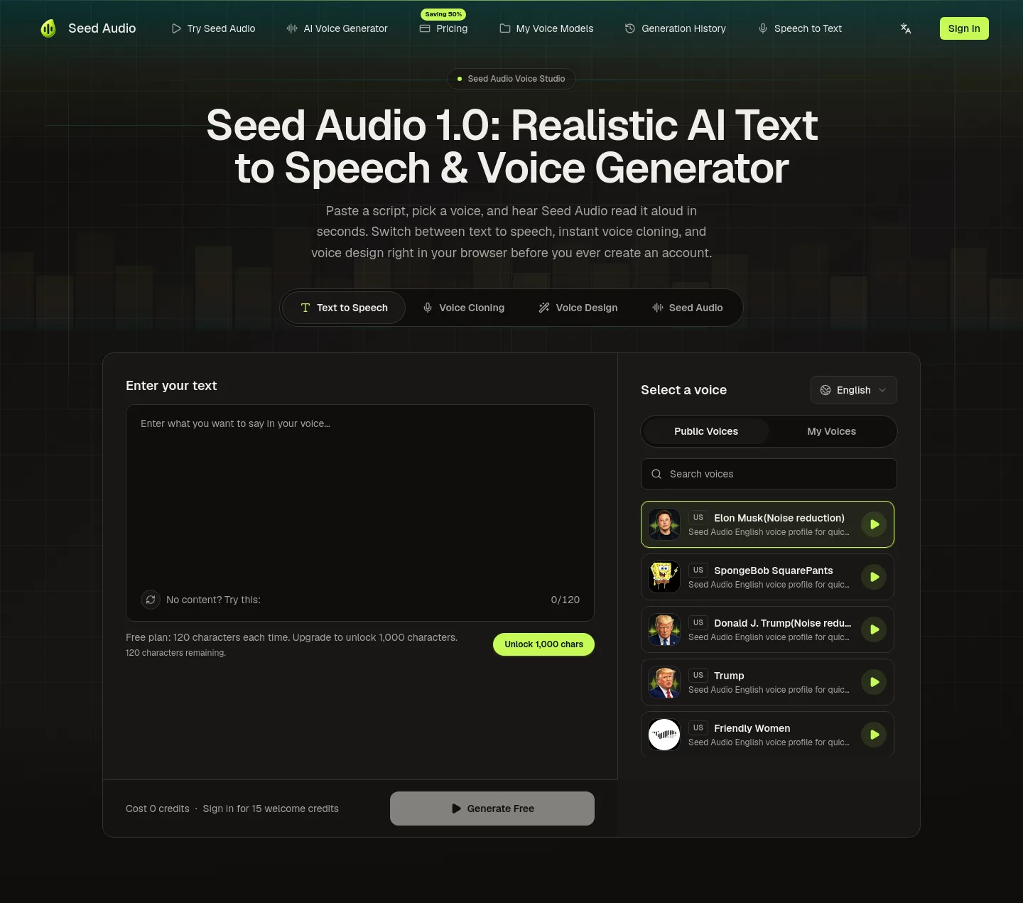 seed-audio.com — a real Hero section
