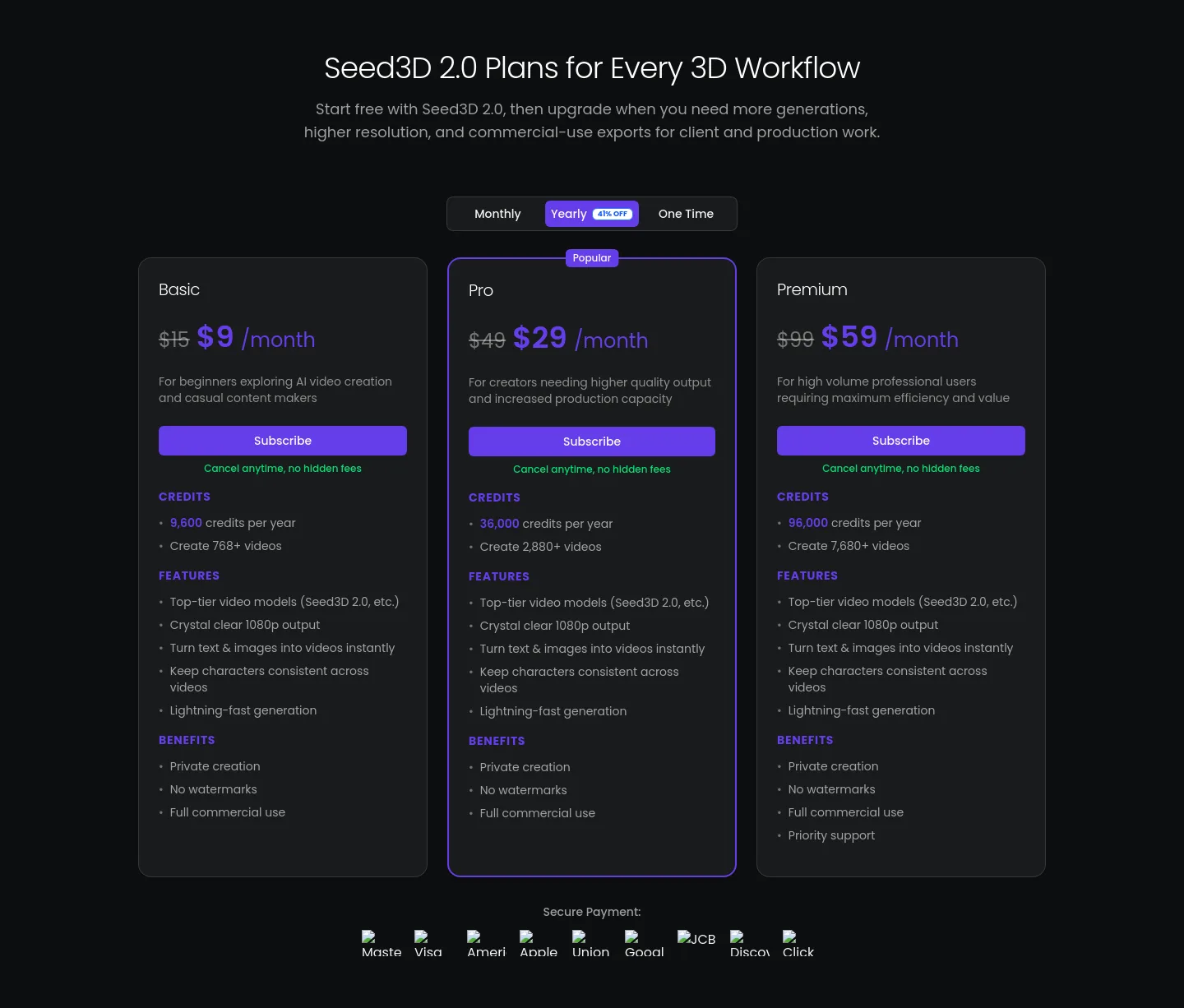 seed3d20.app Pricing section