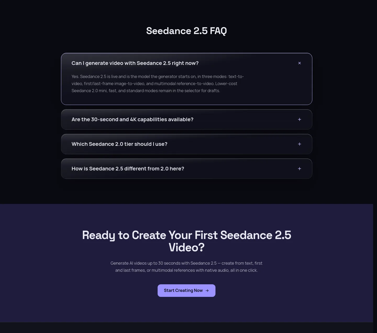 seedance2-5ai.im FAQ section