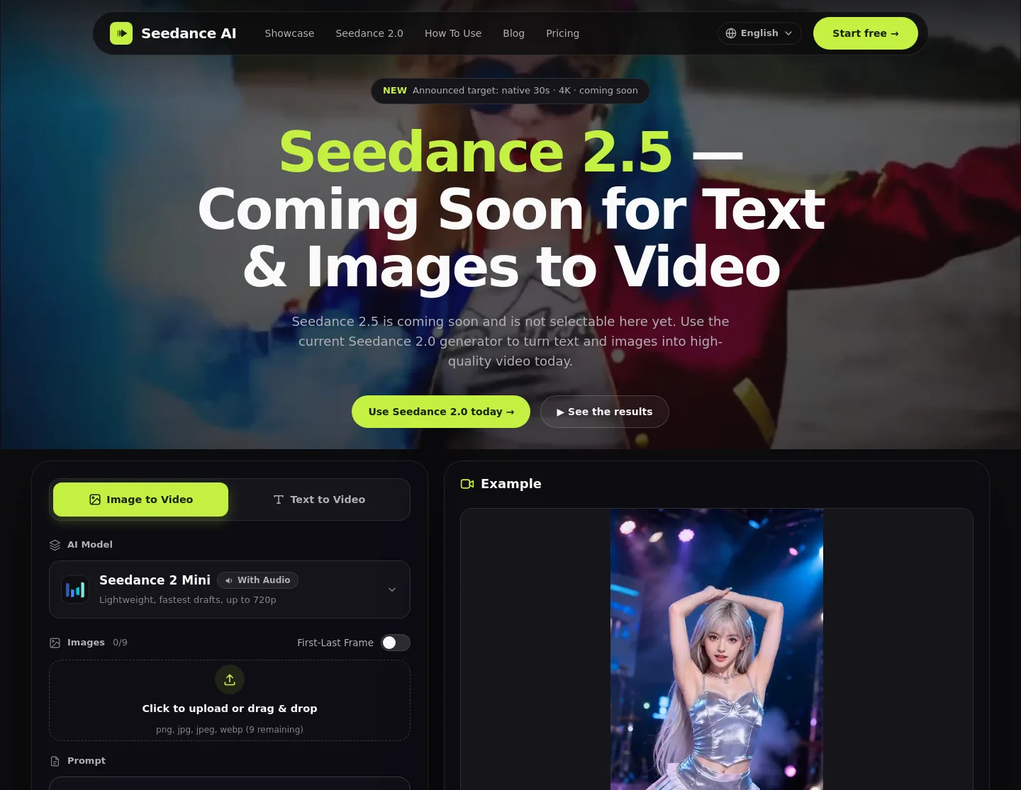 seedance2-5ai.net — a real Hero section