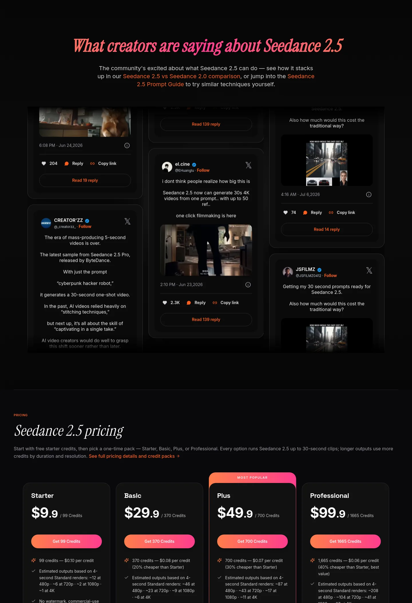 seedance25.tools — a real Features section
