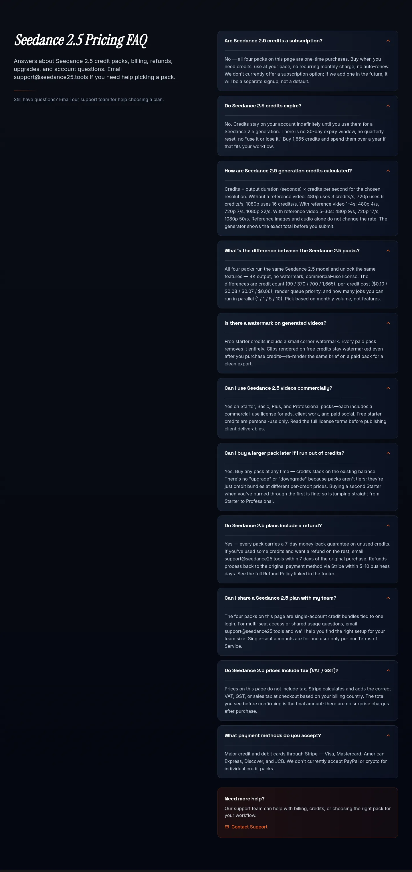 seedance25.tools — a real FAQ section
