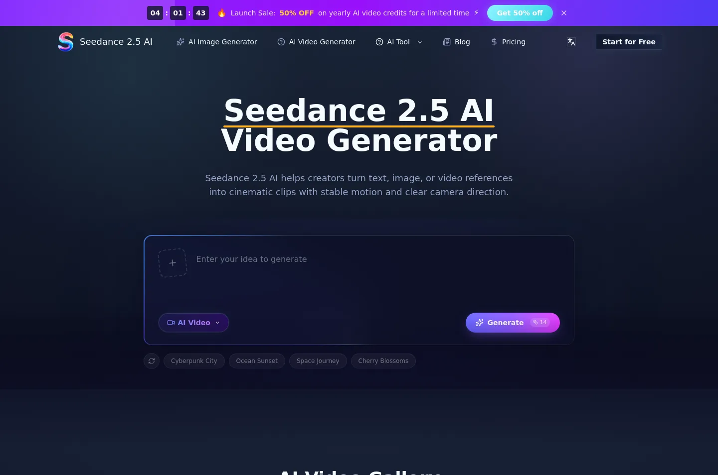 seedance25ai.net — a real Hero section