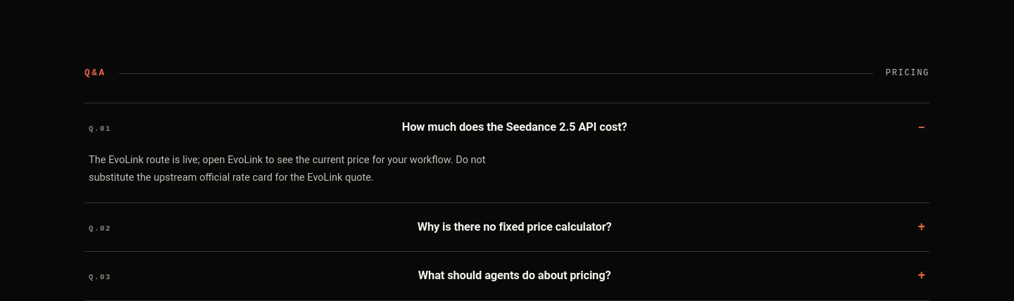 seedance25api.io — a real FAQ section