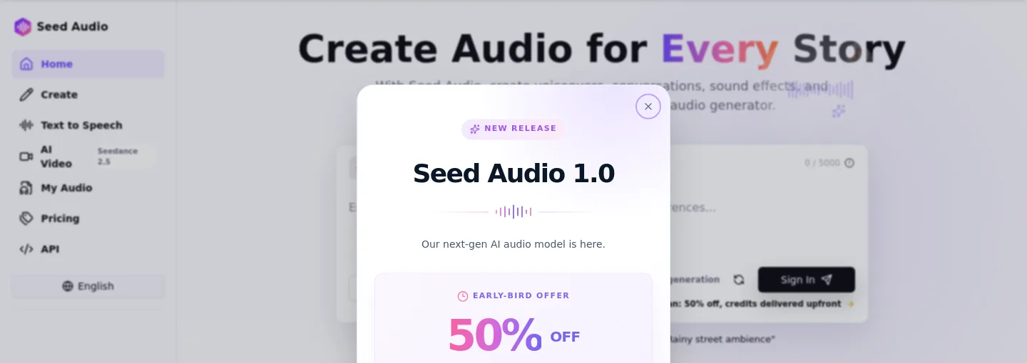 seedaudio.org Hero section