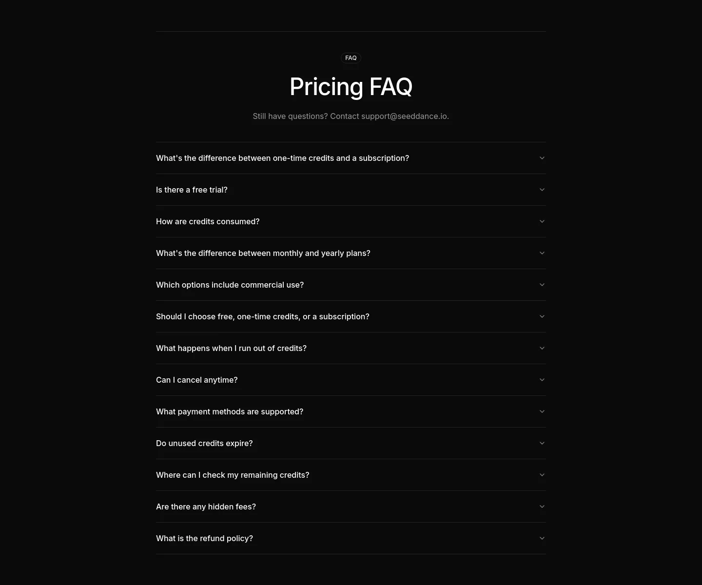 seeddance.io FAQ section