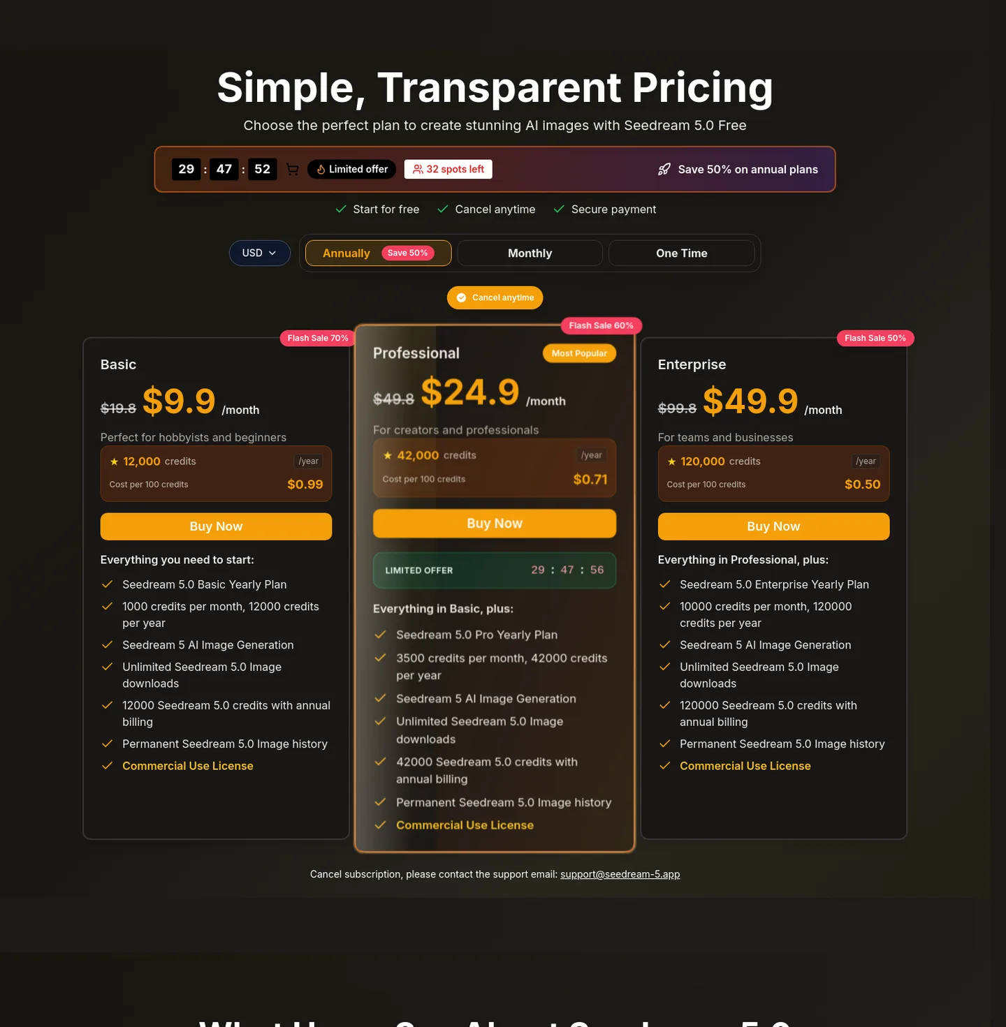 seedream-5.app Pricing section