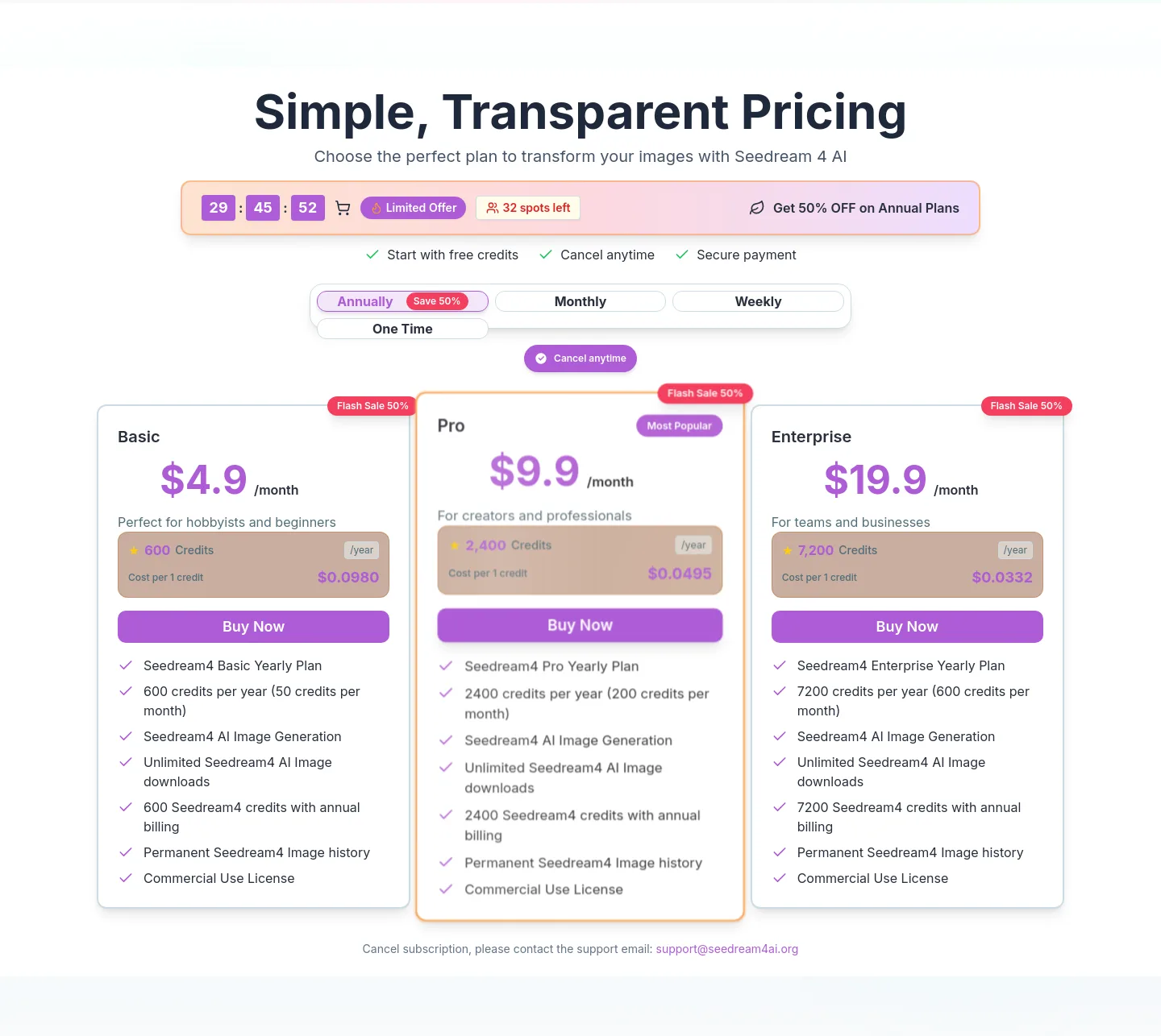 seedream4ai.org — Pricing