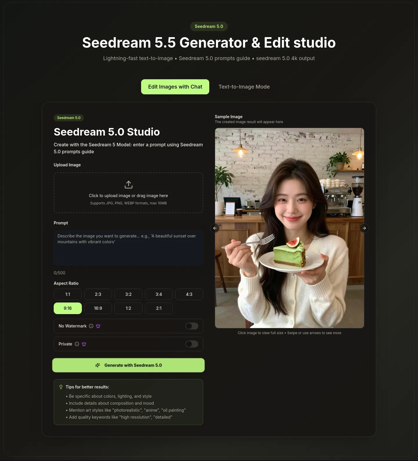 seedream5ai.app — a real Hero section