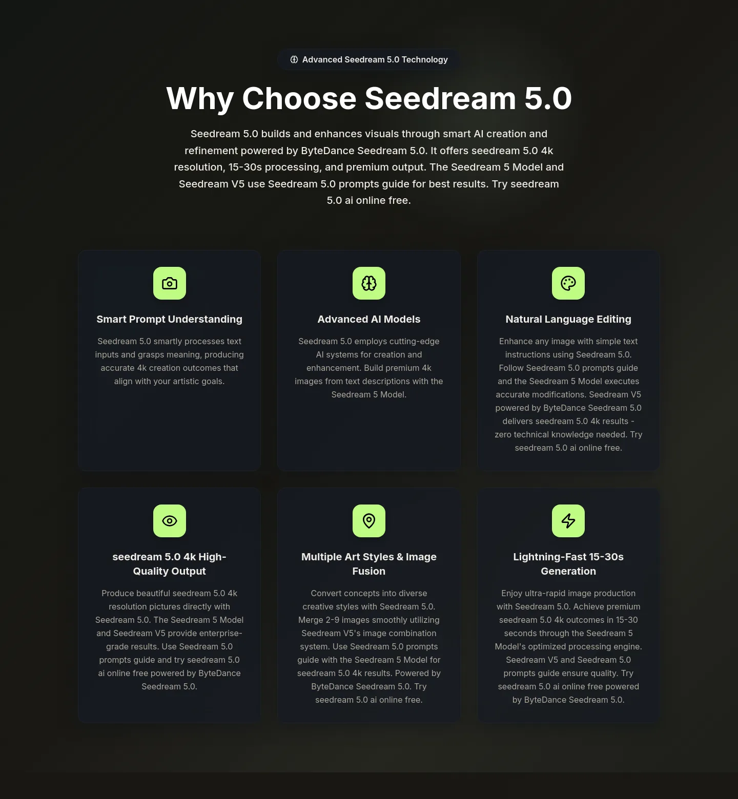 seedream5ai.app Features section