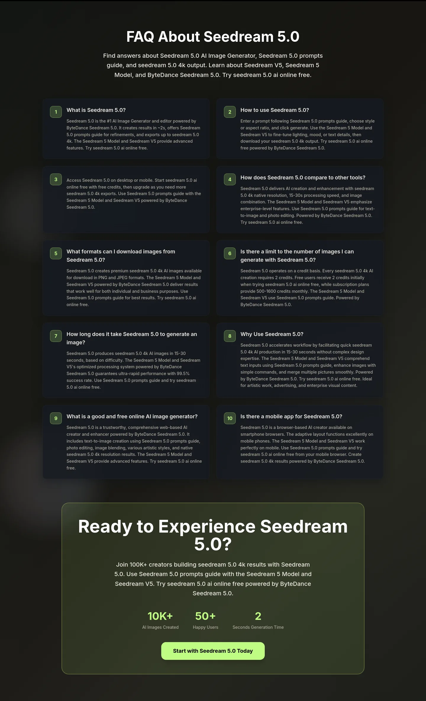 seedream5ai.app FAQ section