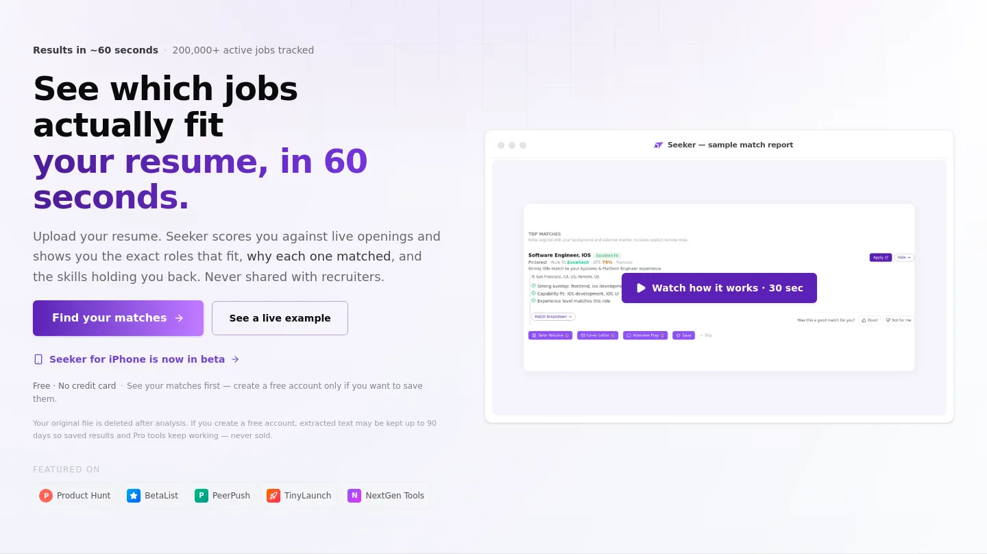 seekerscore.com Hero section
