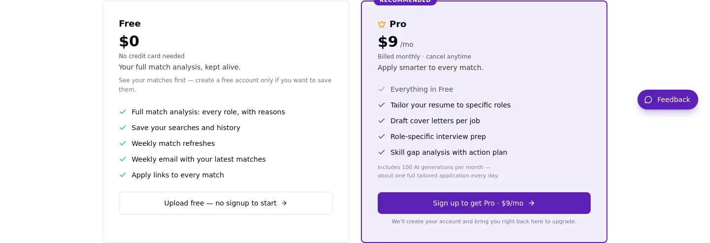 seekerscore.com Pricing section
