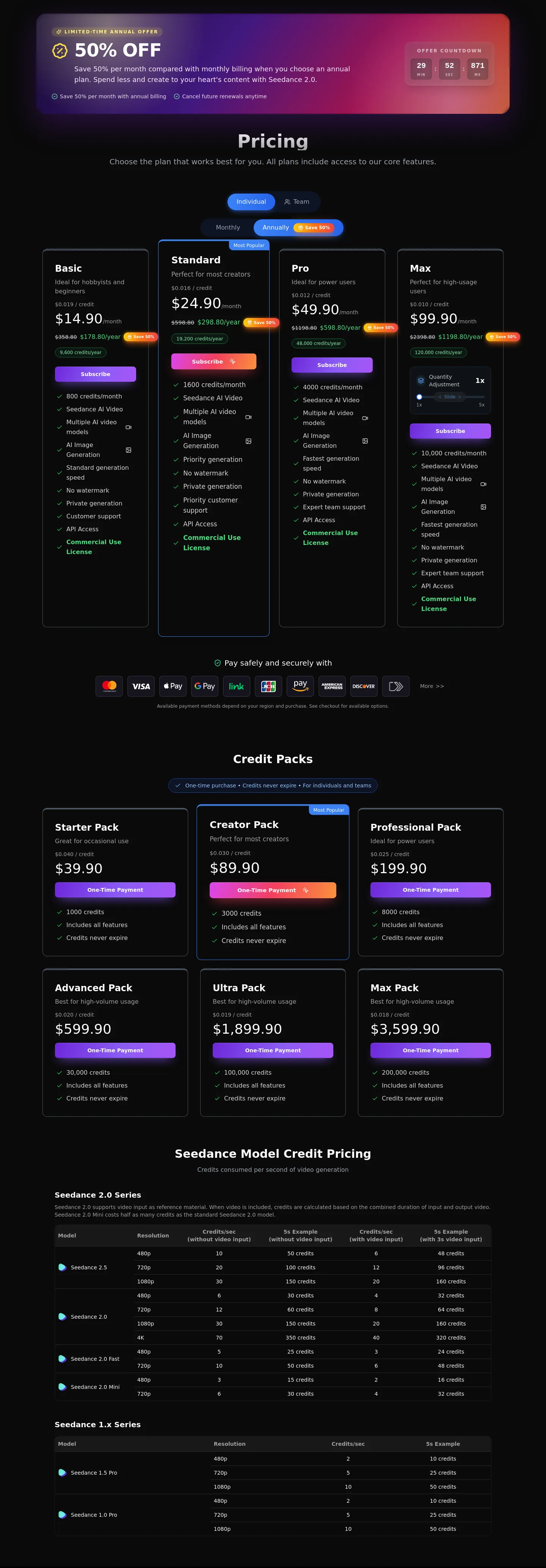 seevio.ai Pricing section