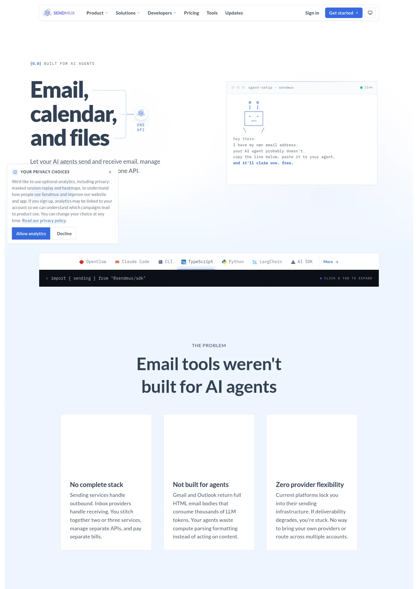 sendmux.ai — Hero + Pricing