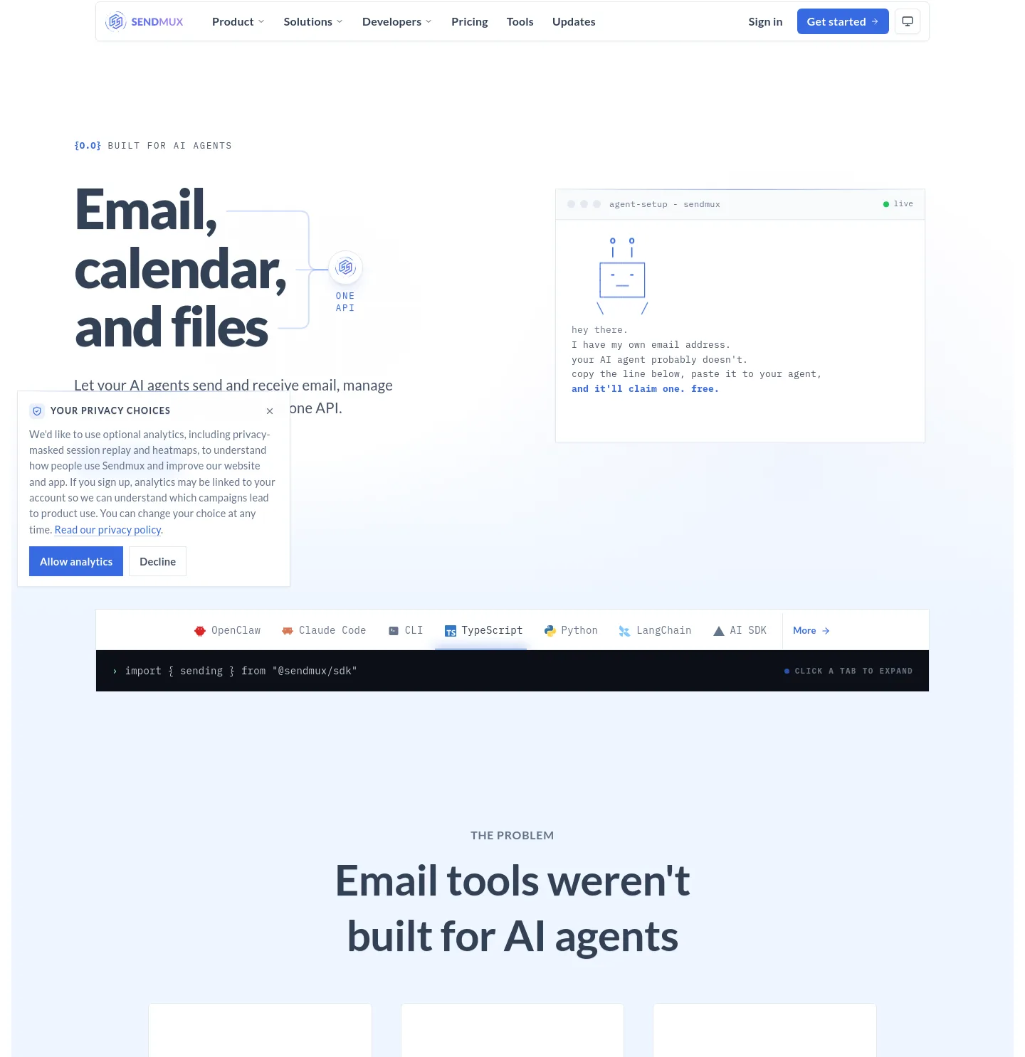 sendmux.ai — a real Hero section
