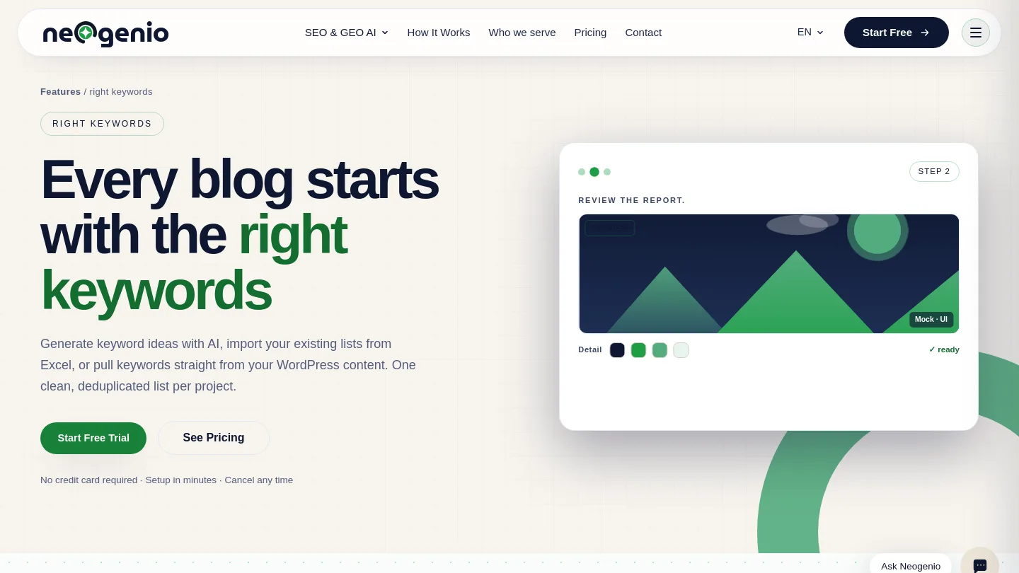 seo.neogenio.ai — a real Hero section