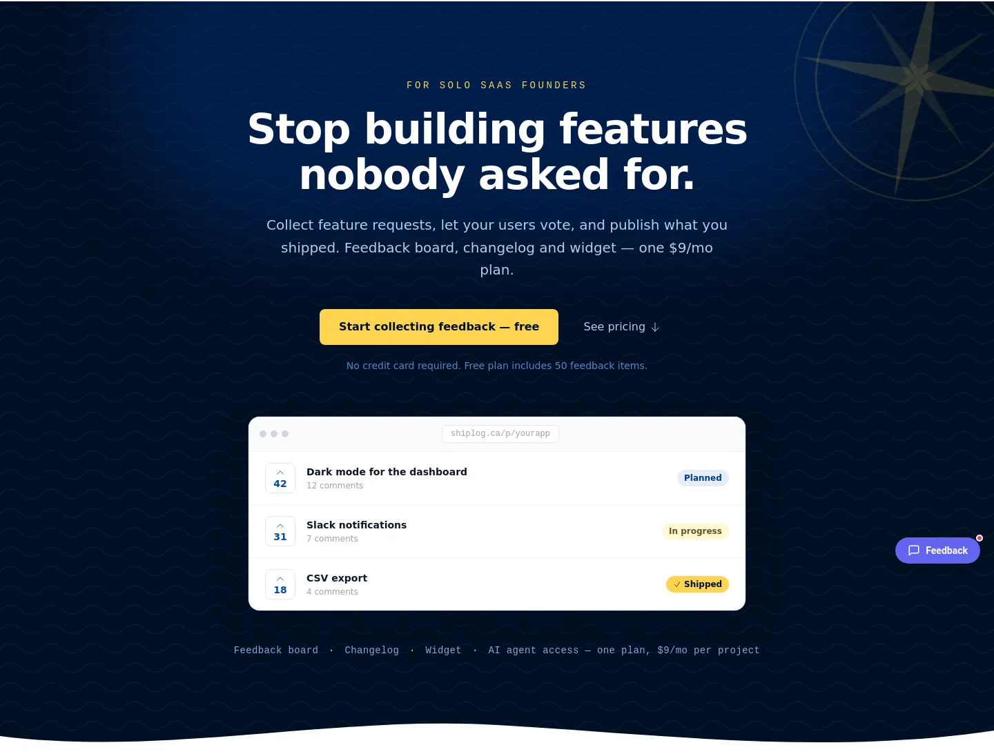 shiplog.ca — a real Hero section