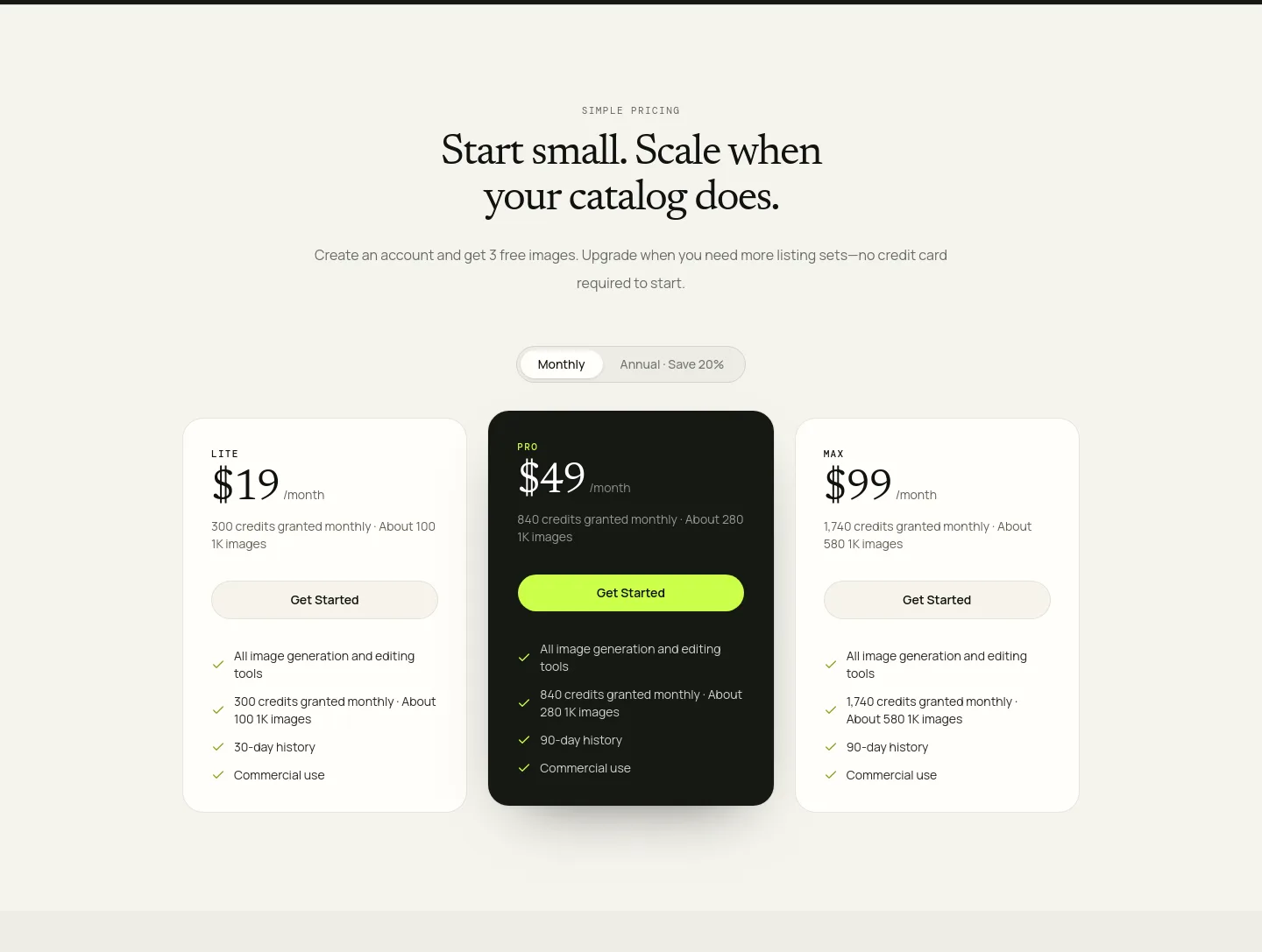 shotmora.com Pricing section