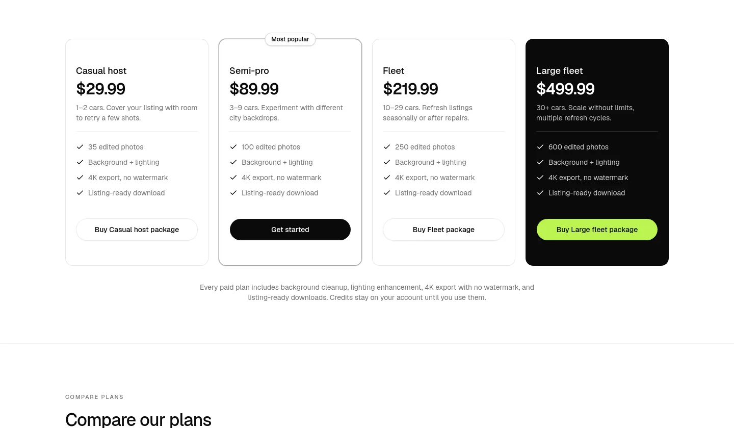shoturo.com Pricing section