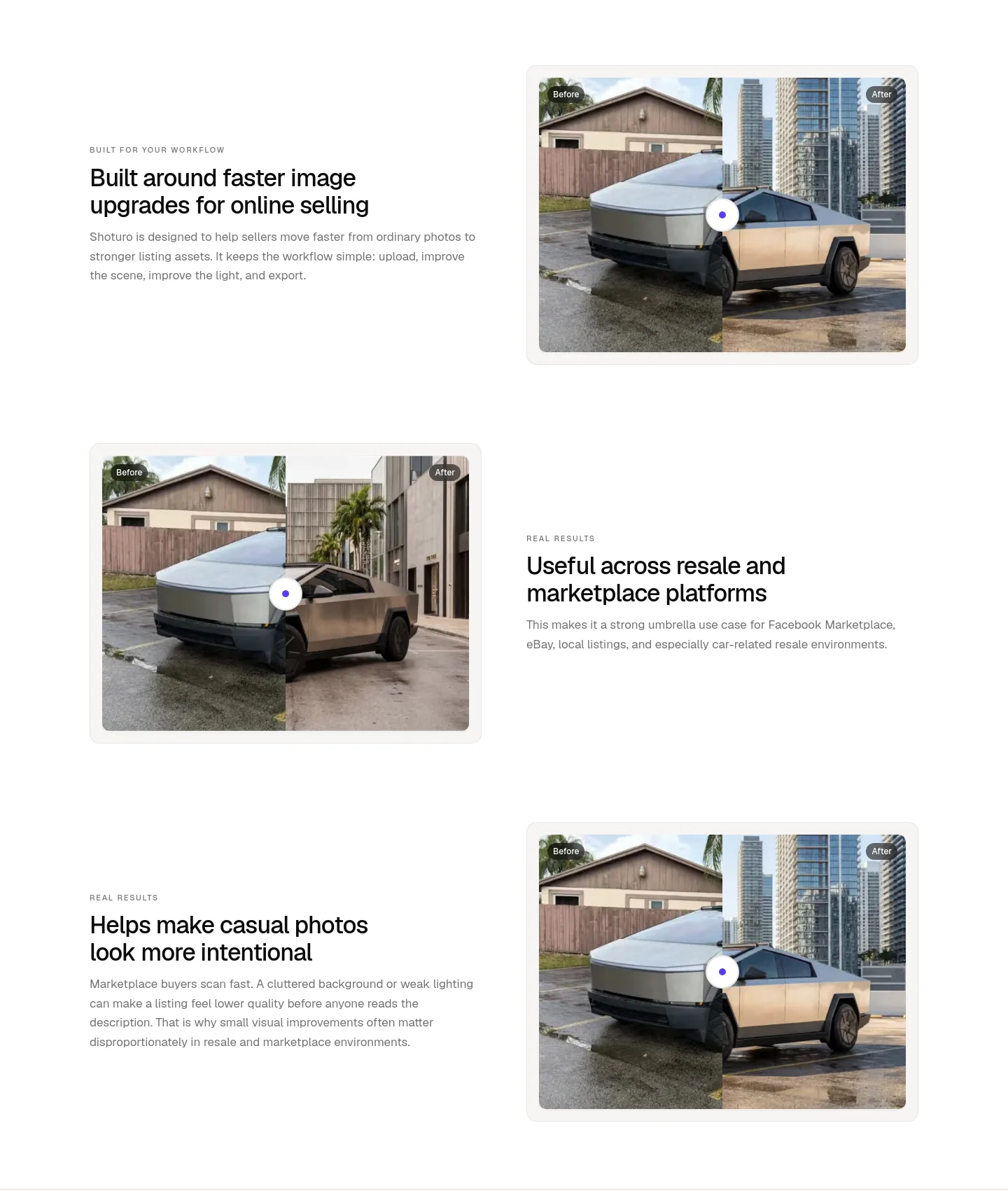 shoturo.com Features section