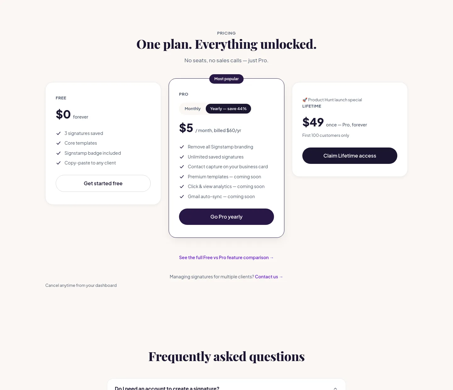signstamp.co Pricing section
