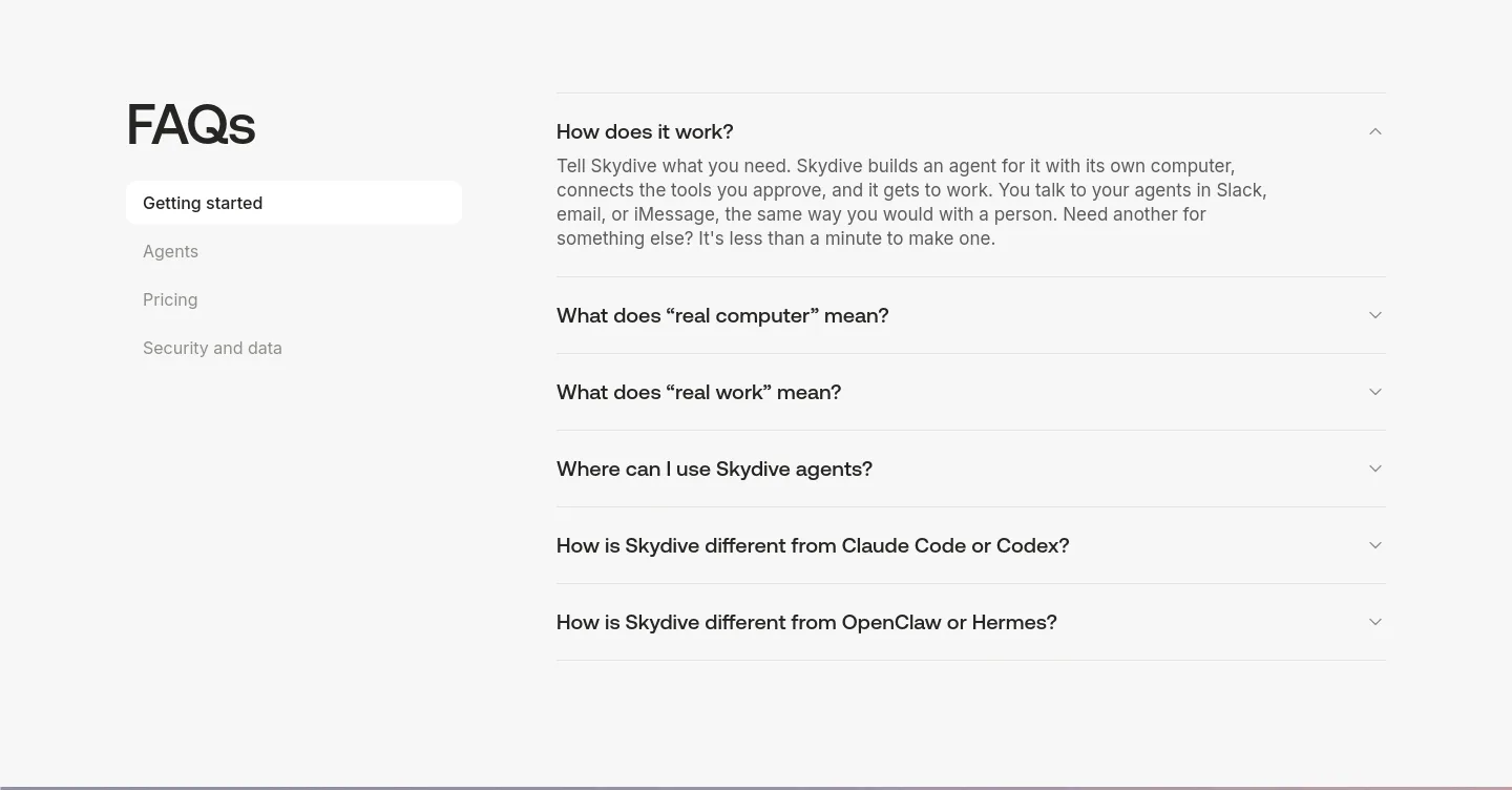 skydive.com — a real FAQ section