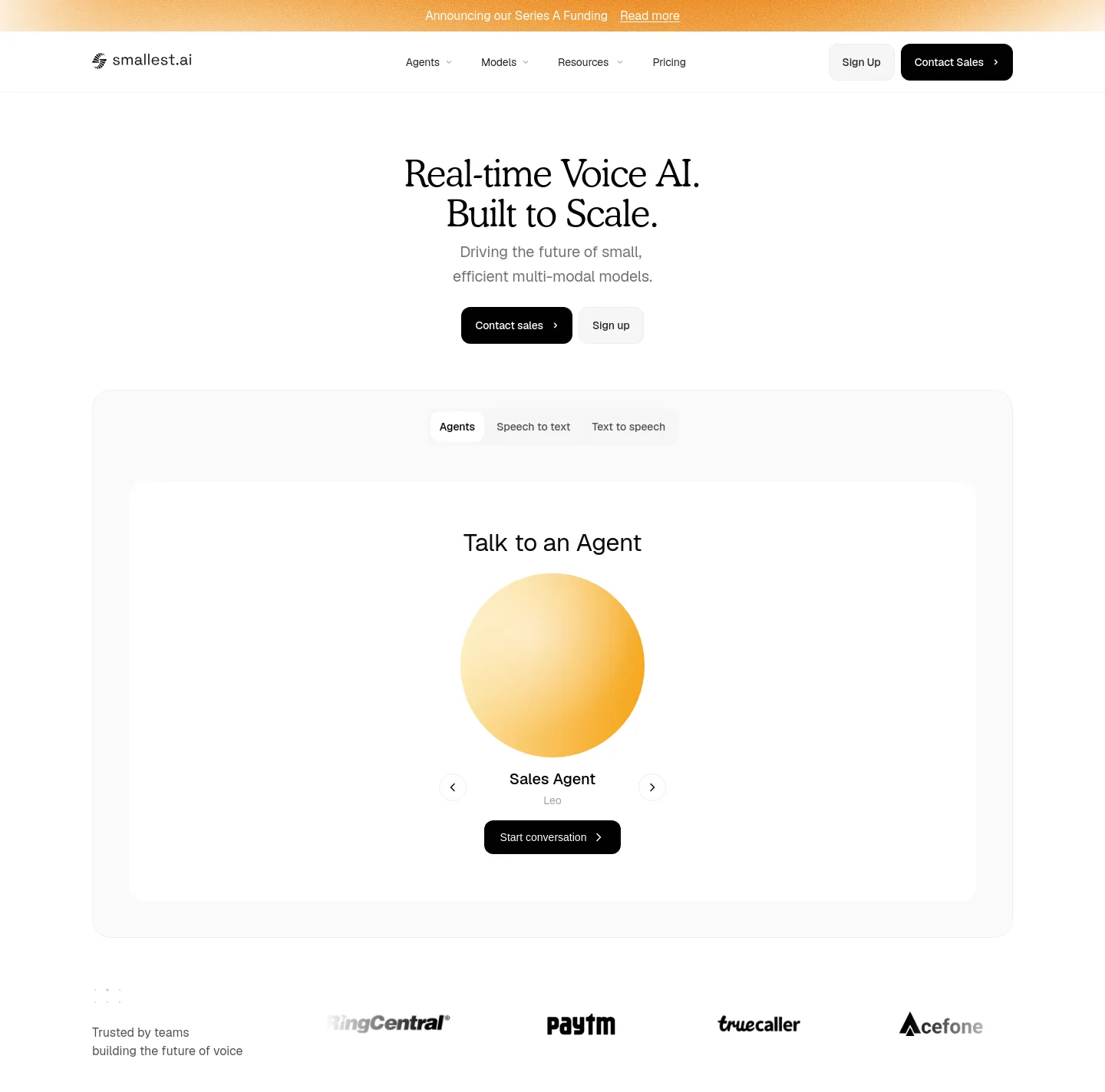 smallest.ai — a real Hero section
