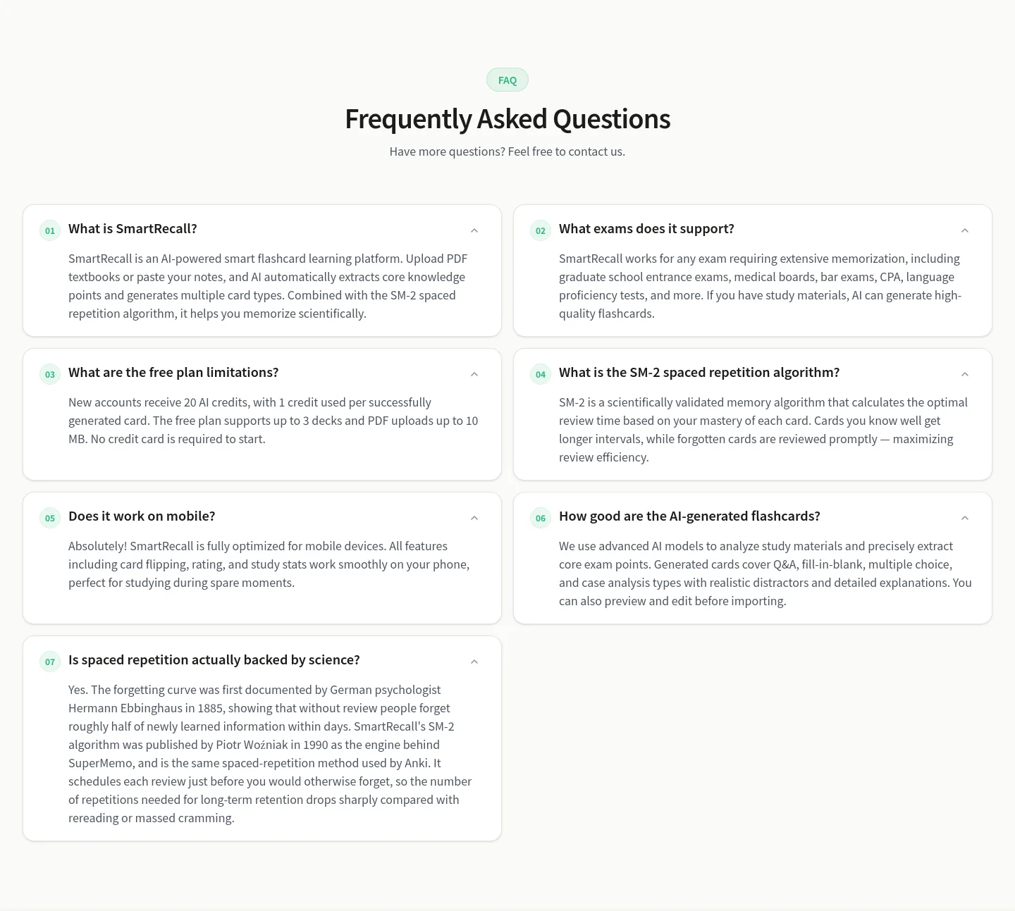 smartrecallai.com FAQ section