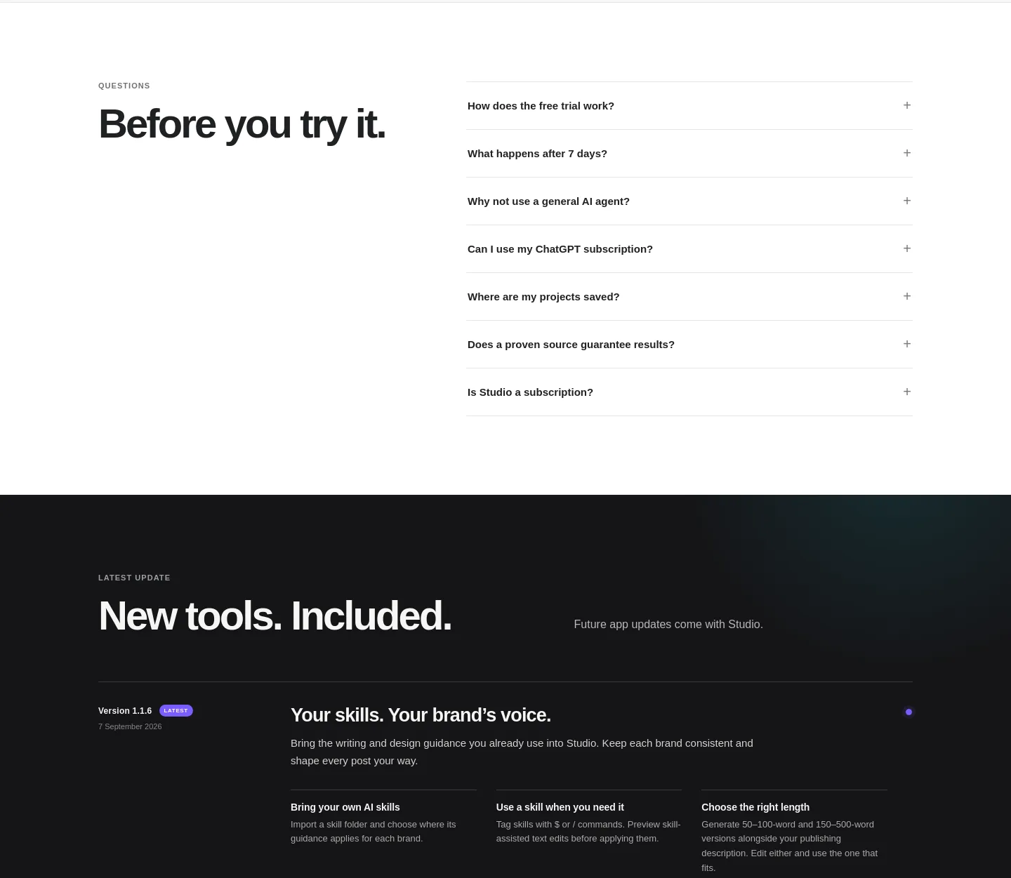 socialmediastudio.app — a real FAQ section