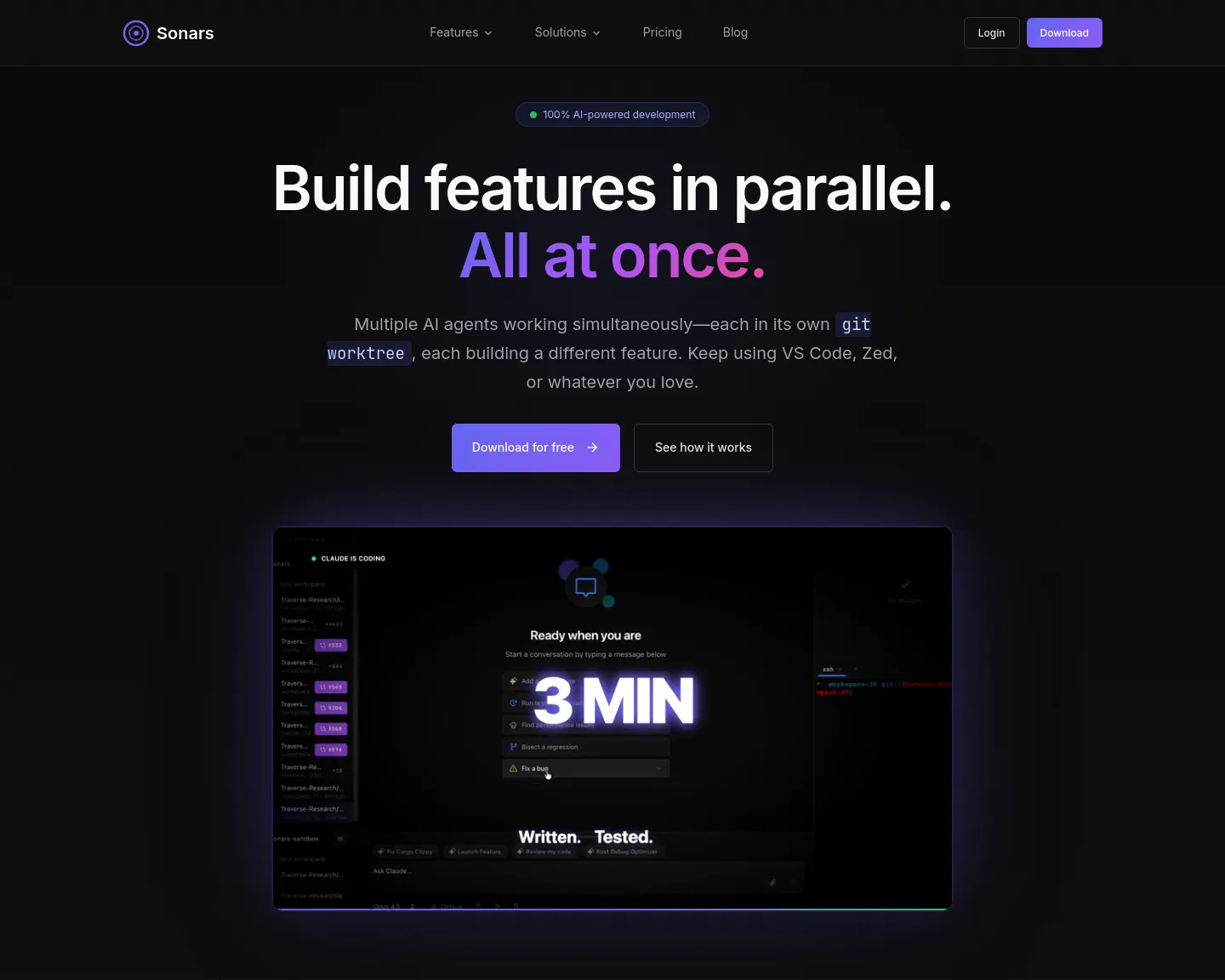 sonars.dev — a real Hero section