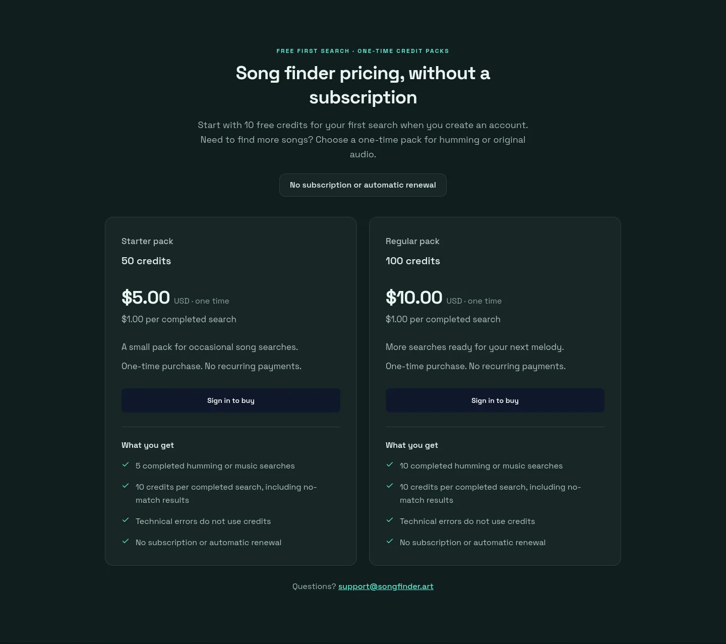 songfinder.art — Pricing