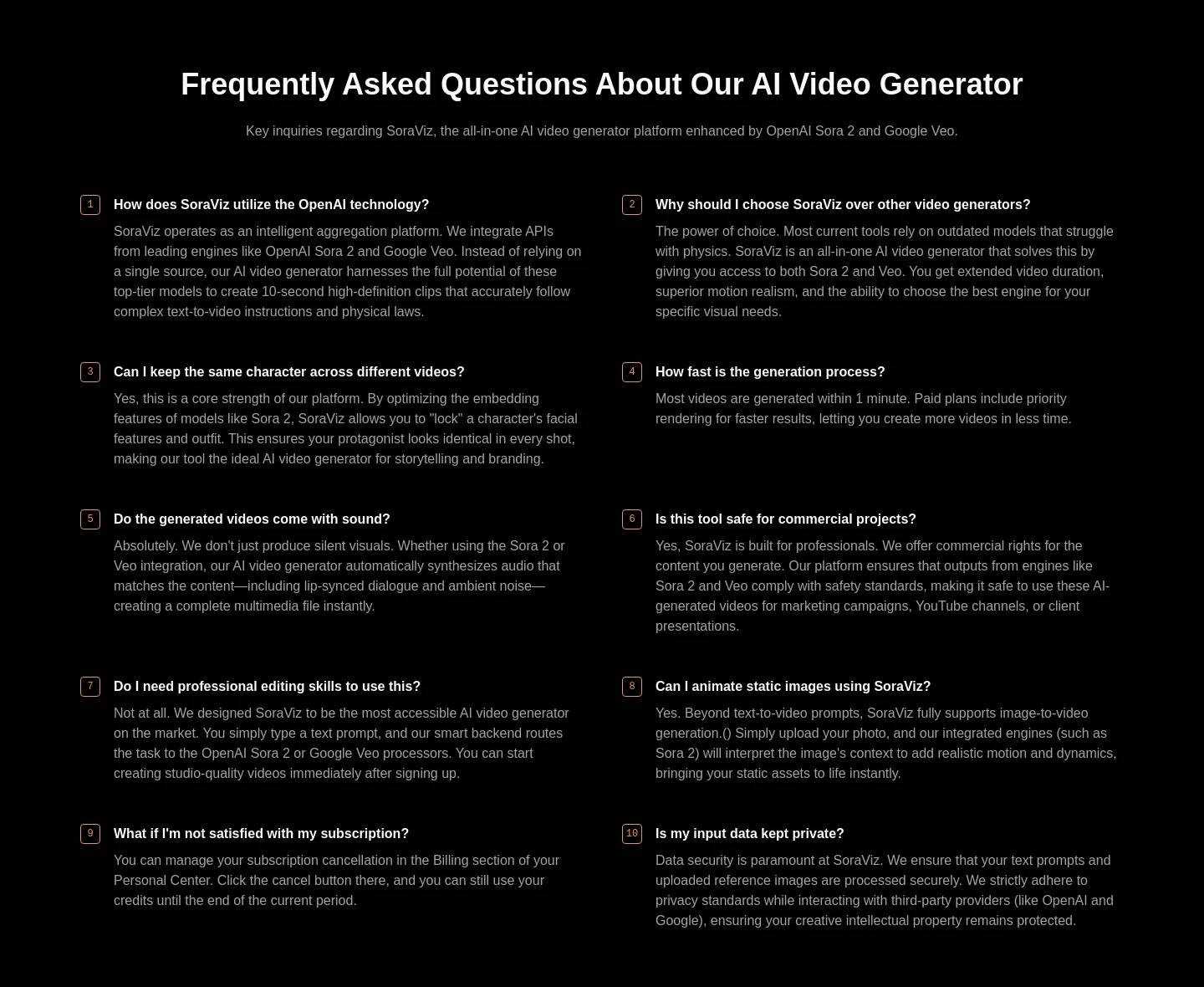 soraviz.com FAQ section