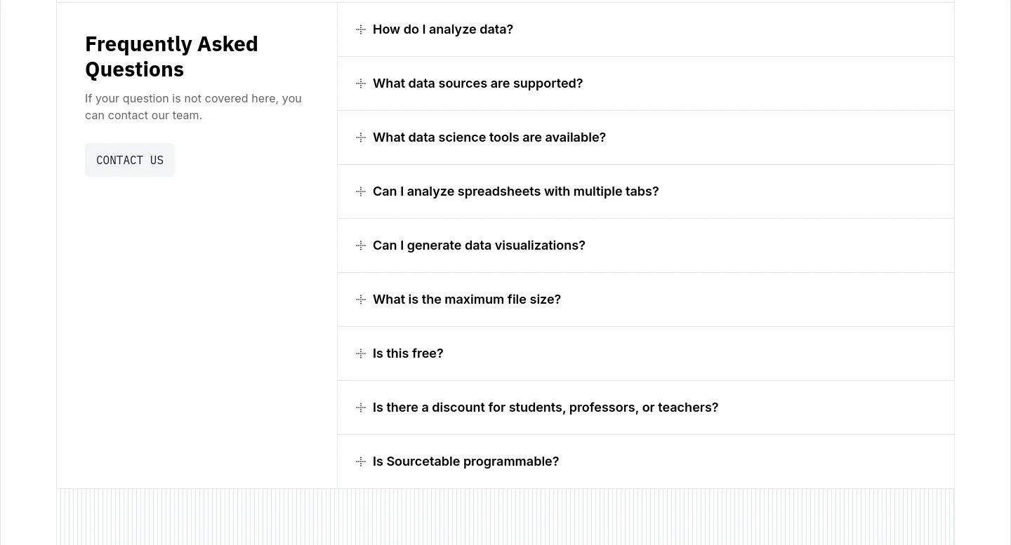 sourcetable.com — a real FAQ section