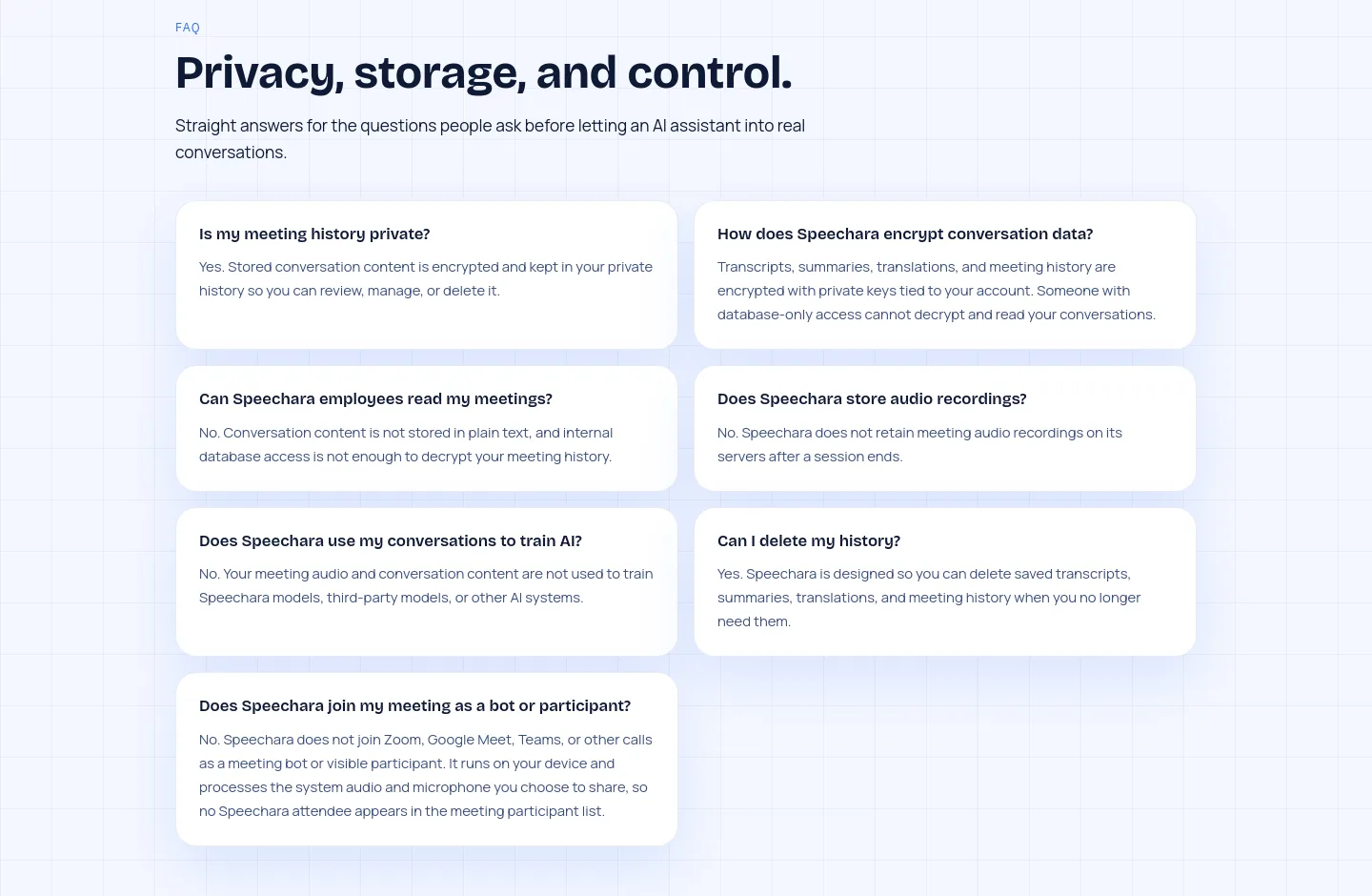 speechara.ai — a real FAQ section