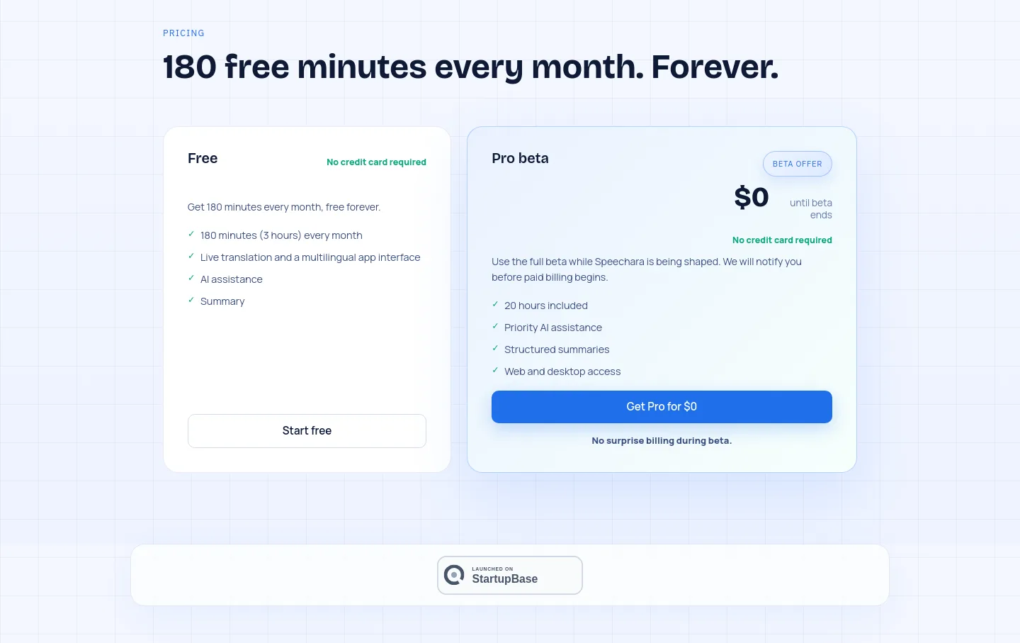 speechara.ai — a real Pricing section