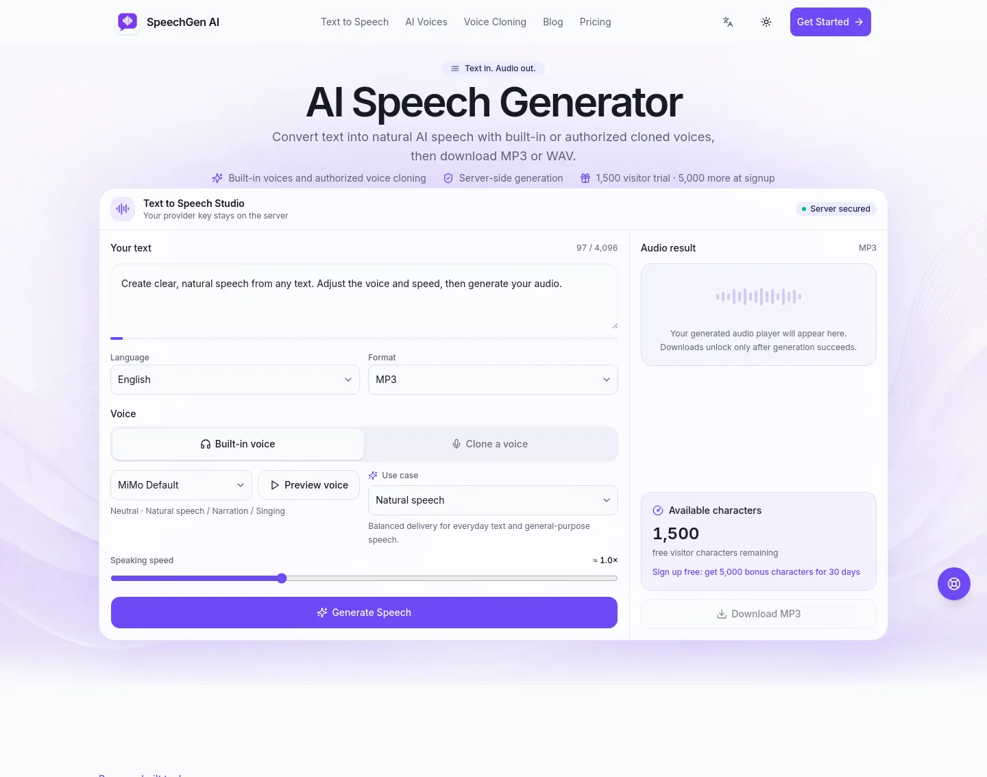 speechgenai.net — a measured funnel