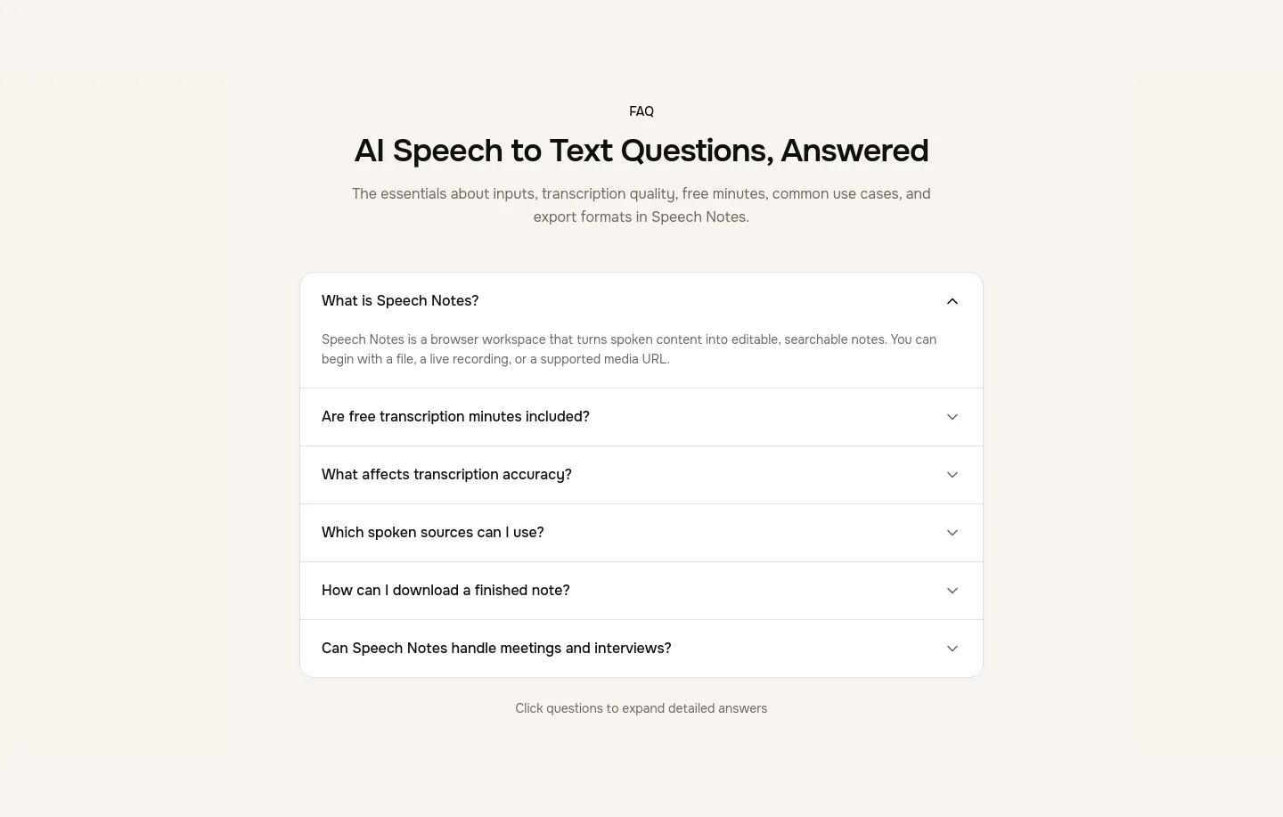 speechnotes.org FAQ section