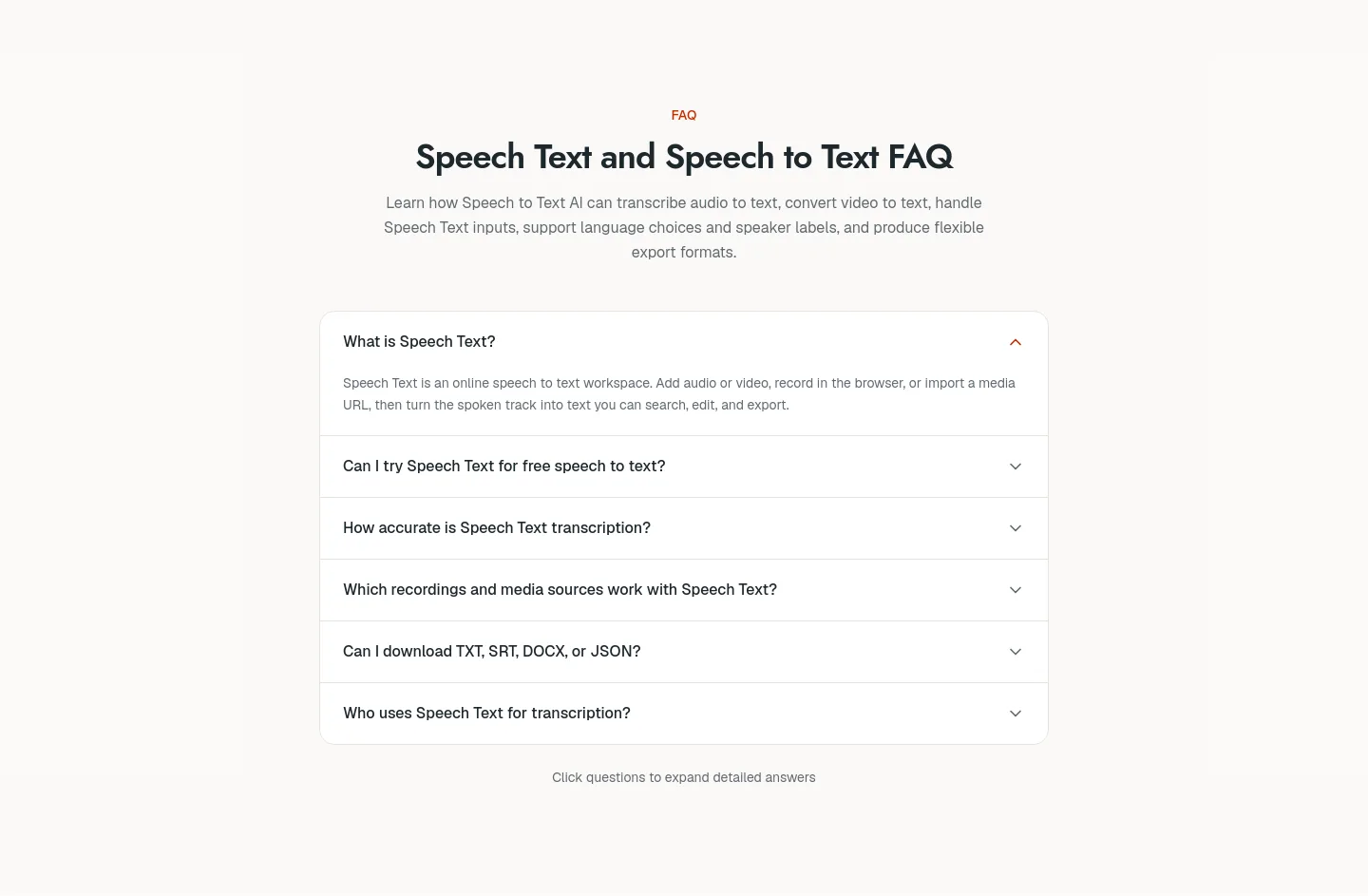 speechtext.co FAQ section