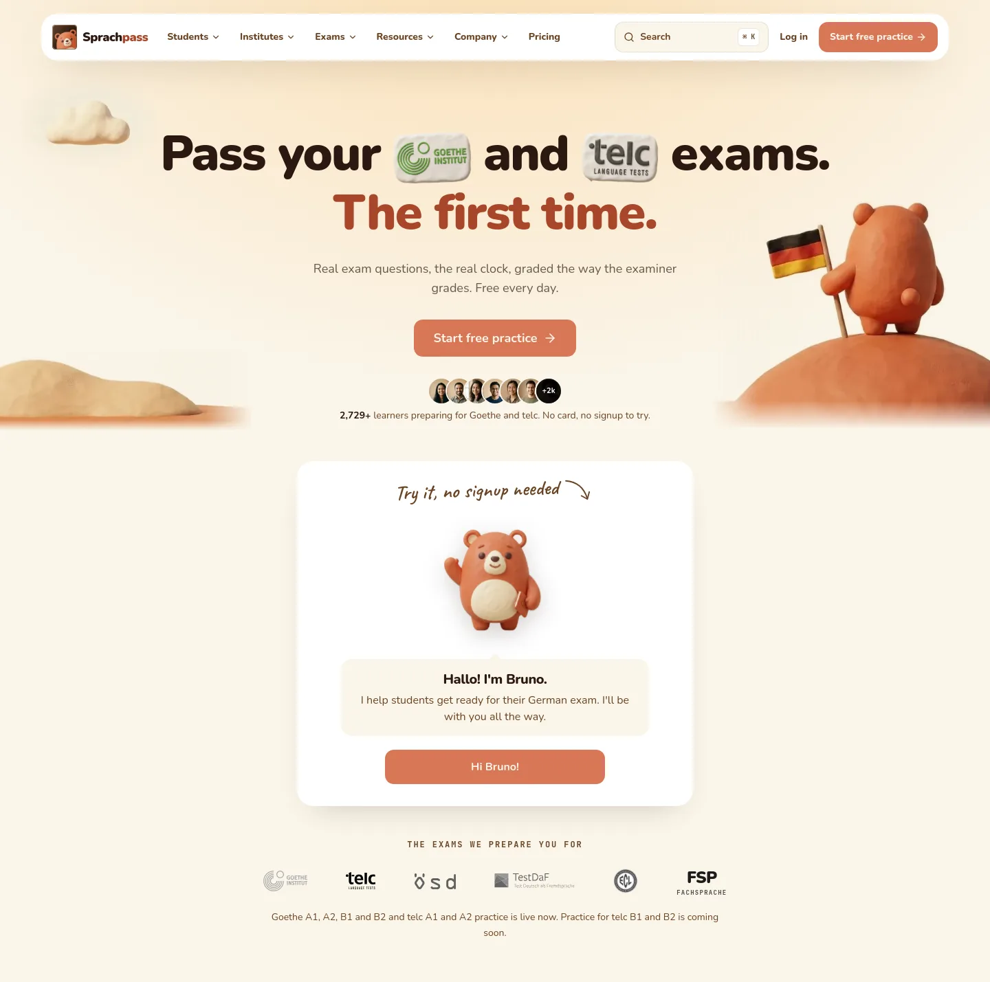 sprachpass.com — a real Hero section