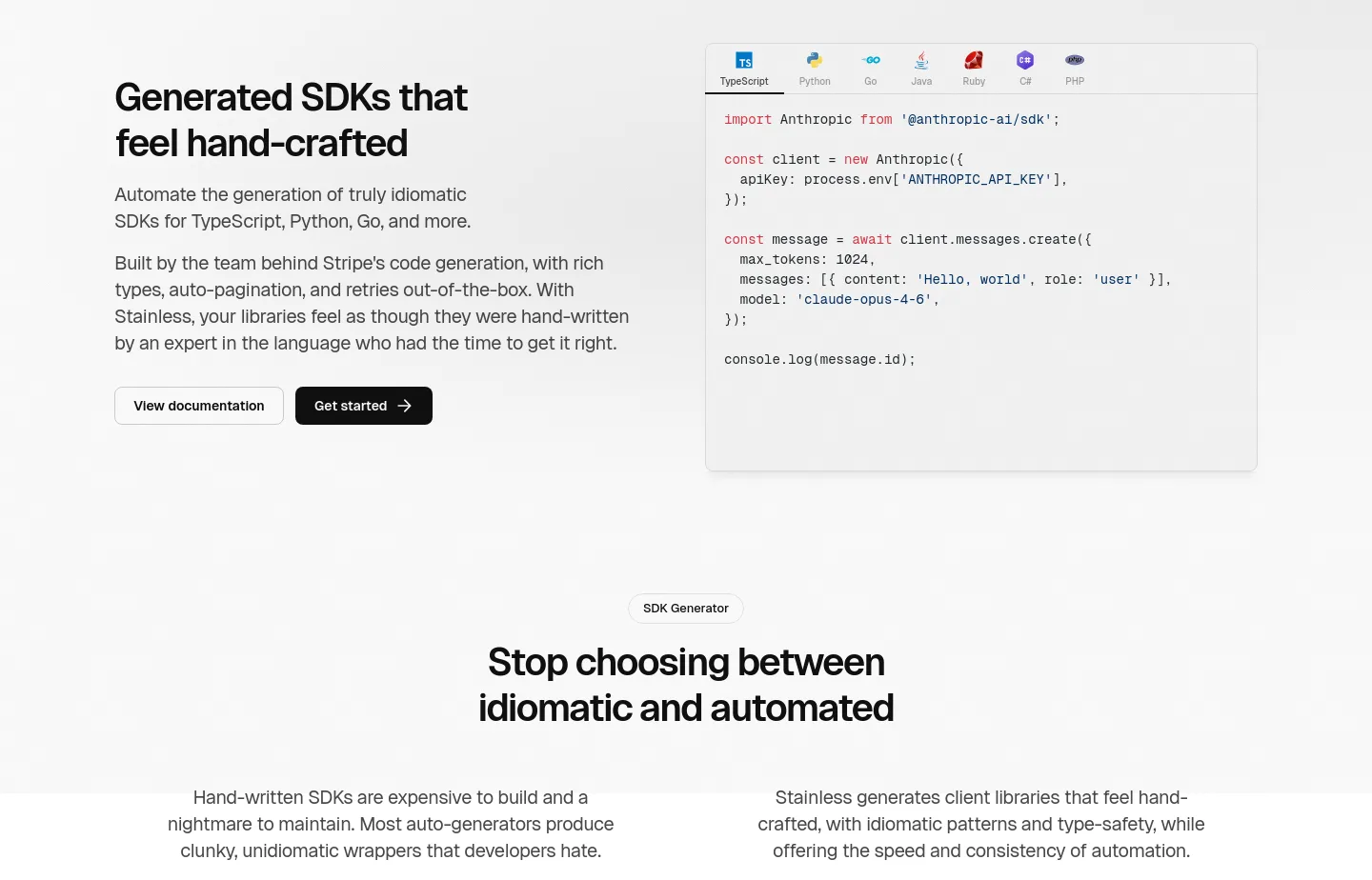 stainless.com — a real Hero section