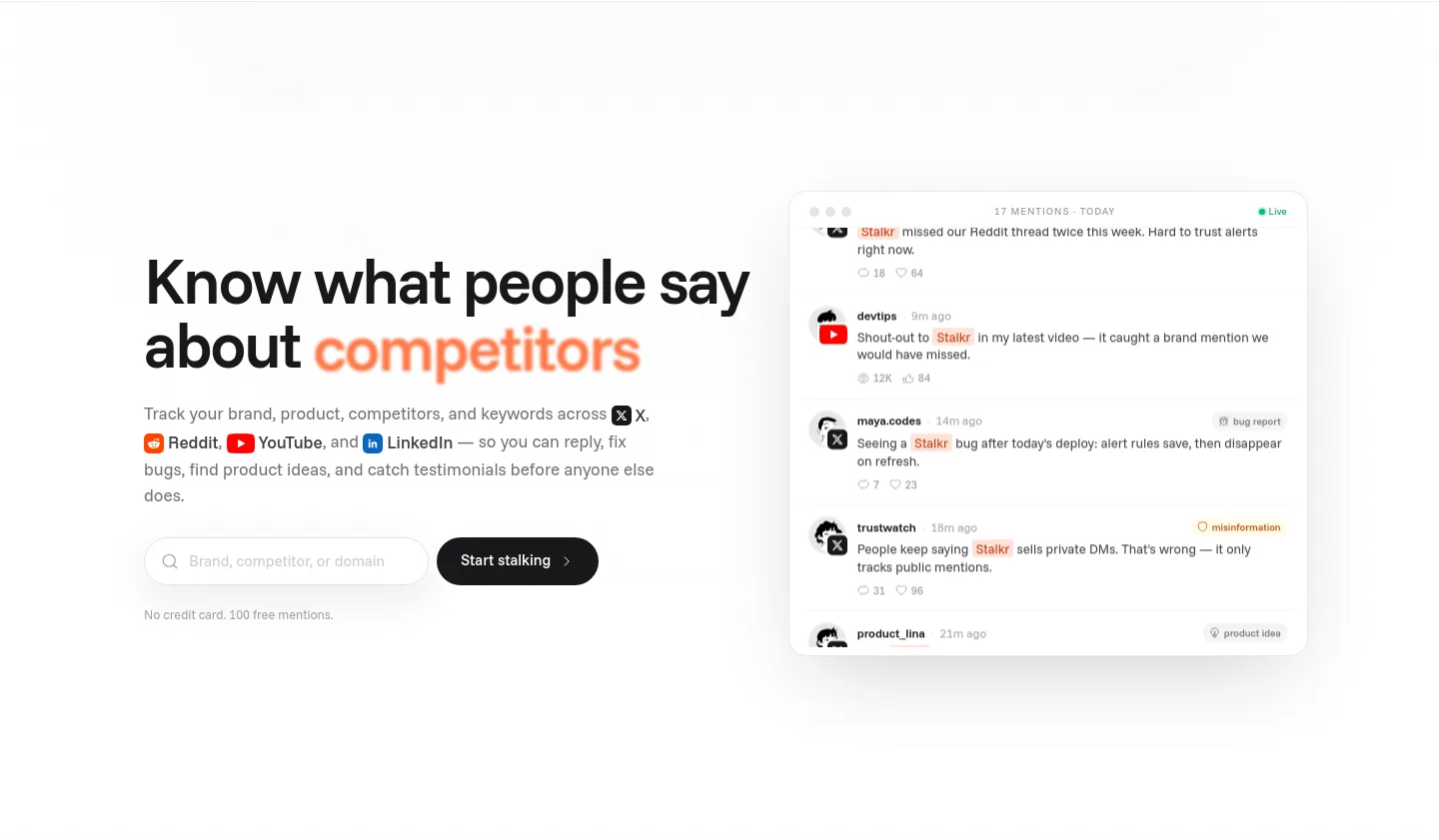 stalkr.ai — a real Hero section