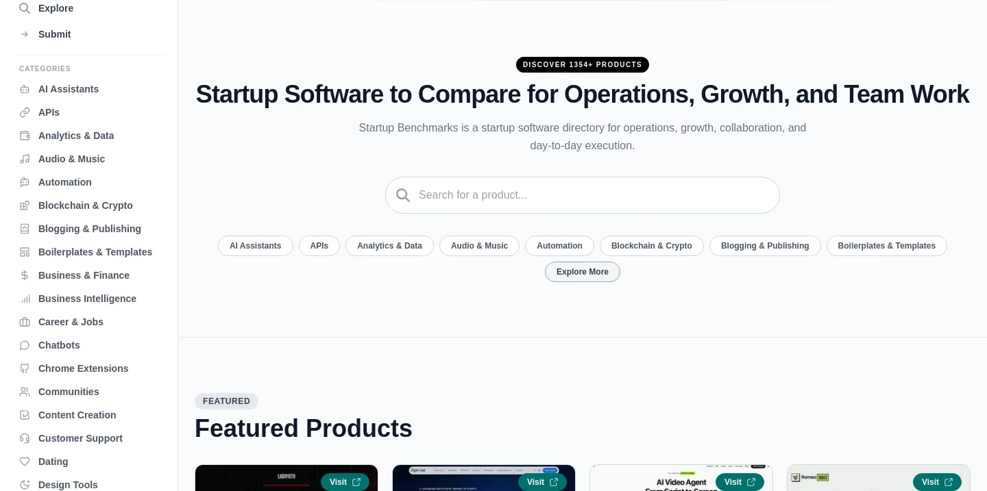 startupbenchmarks.com — a real Hero section