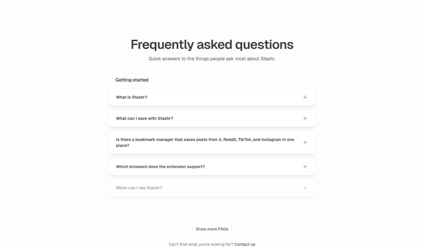 stashr.me FAQ section