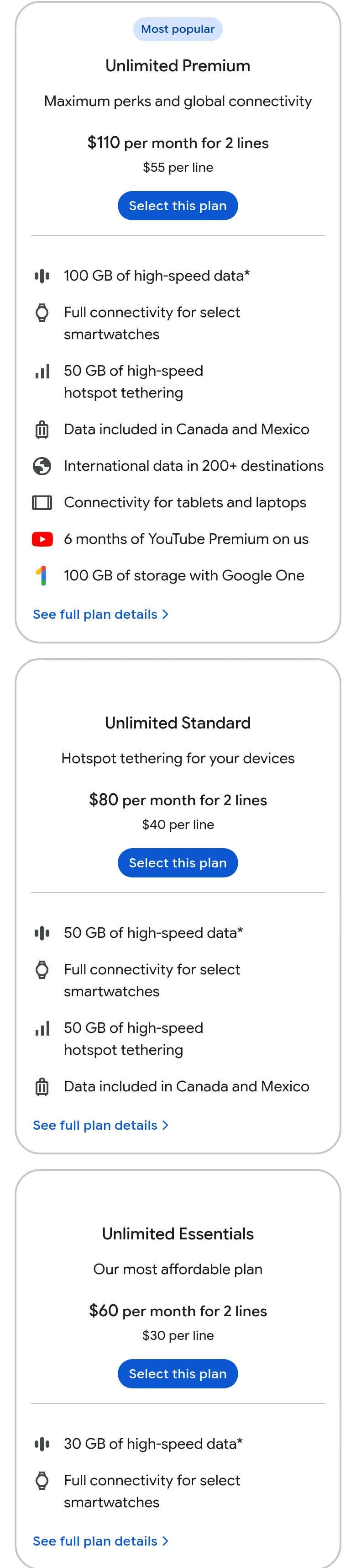 store.google.com — a real Pricing section